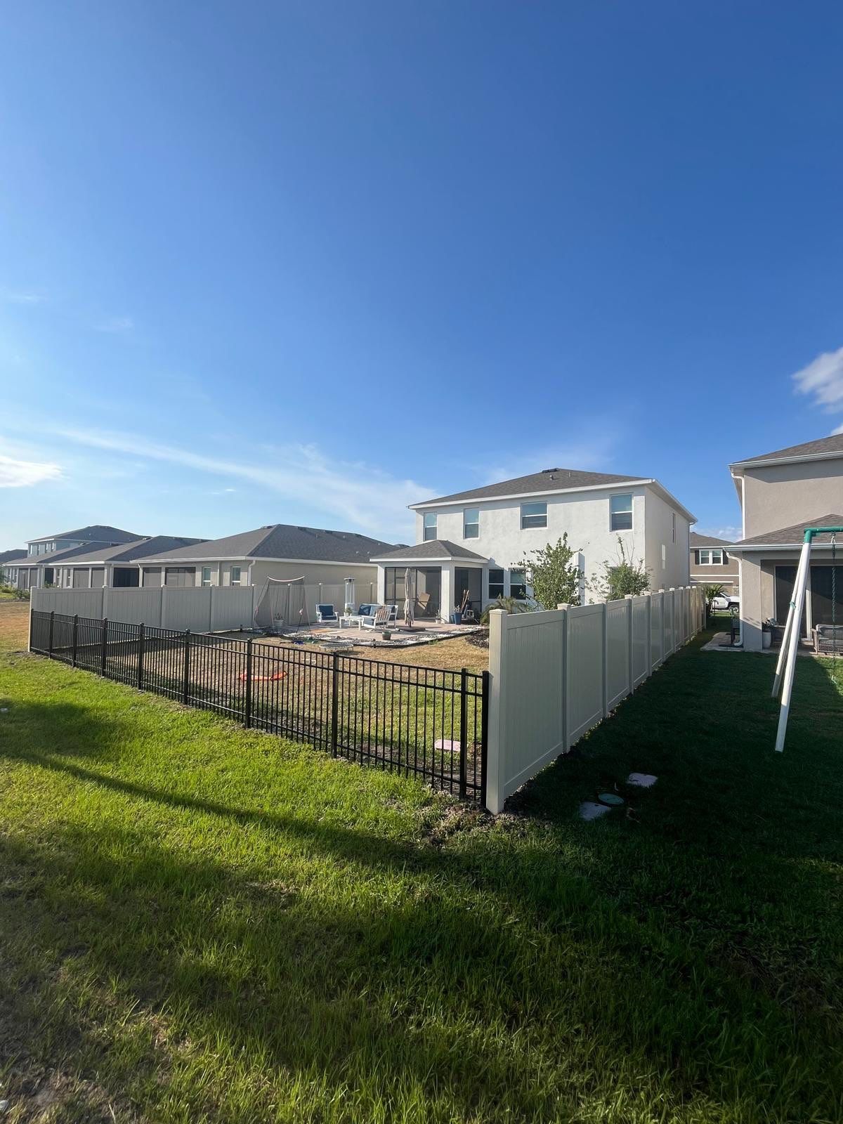 Aluminum Fence Installation using Black 3 Rail Aluminum and Vinyl Privacy Fence  by Asap fence and gates, LLC