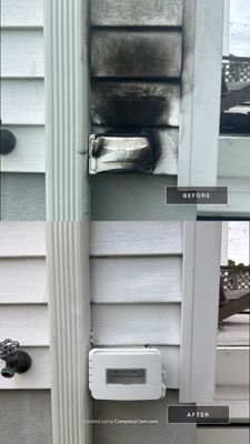 Fire-damaged exterior outlet repair
