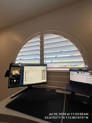Arched Window Shutter Installation and Modern Home Office Setup in Phoenix
