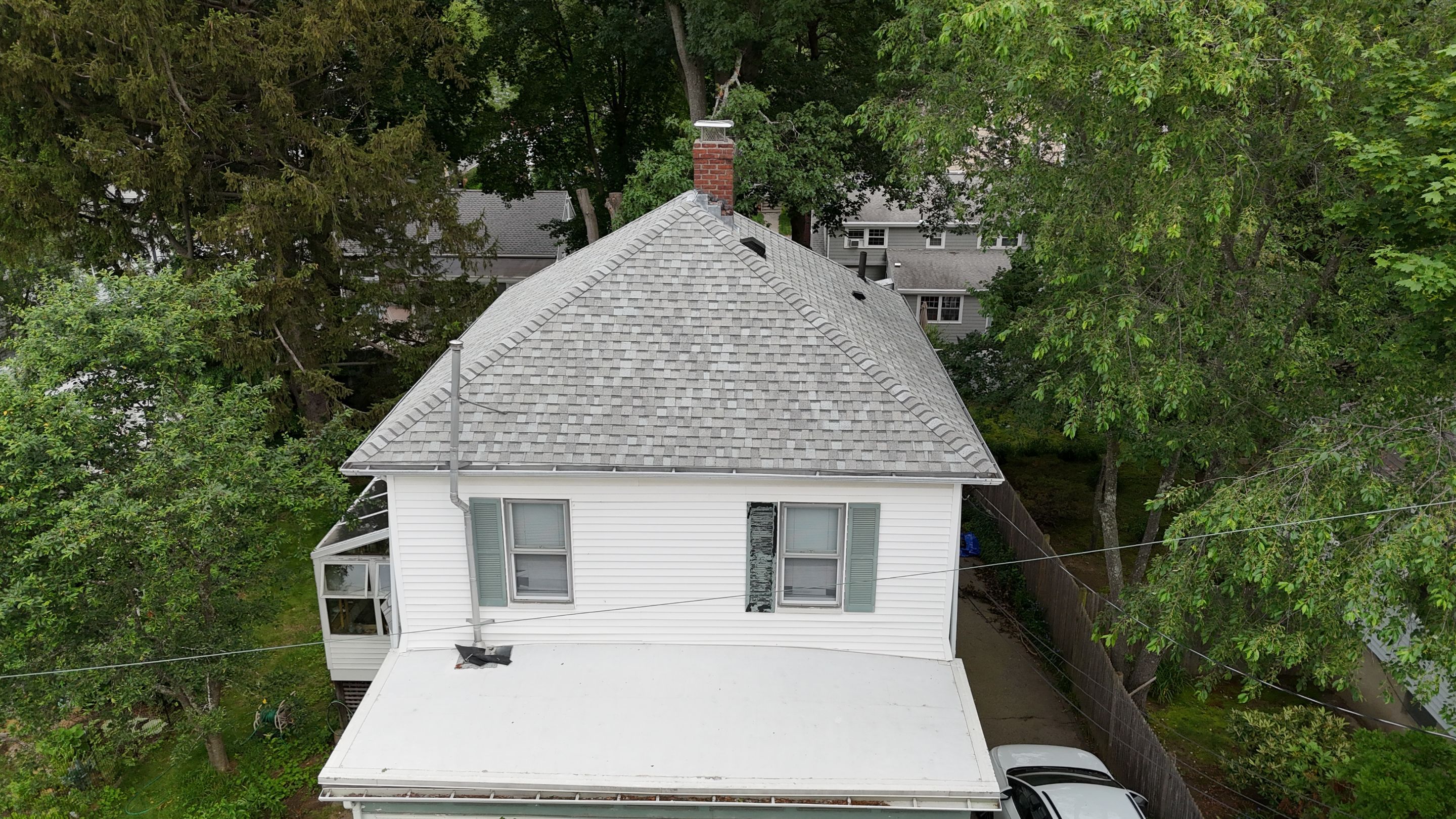 Title: Full Roof Replacement in Watertown, MA – Owens Corning Duration, Sierra Gray with Chimney Flashing Replacement by JOHNNYS PRO
