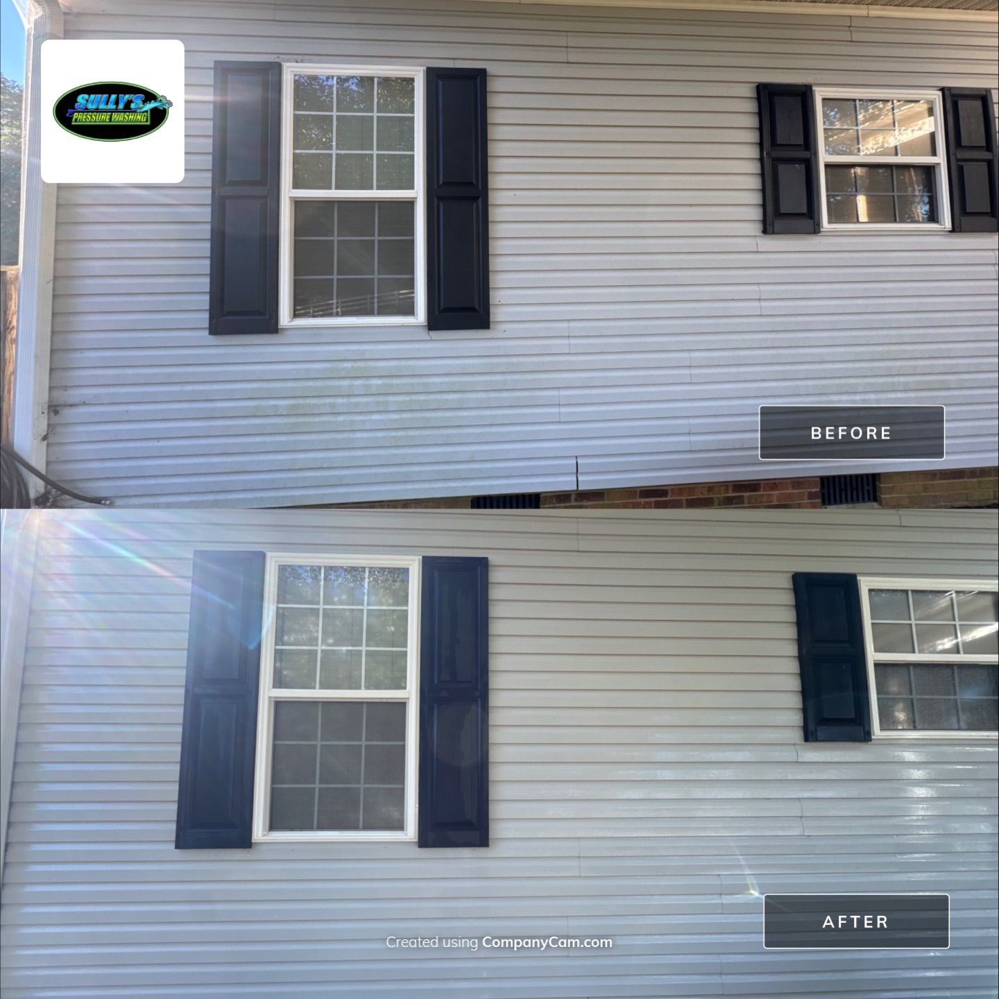 the service being done is cleaning vinyl siding and window shutters to remove dirt and grime for enhanced curb appeal