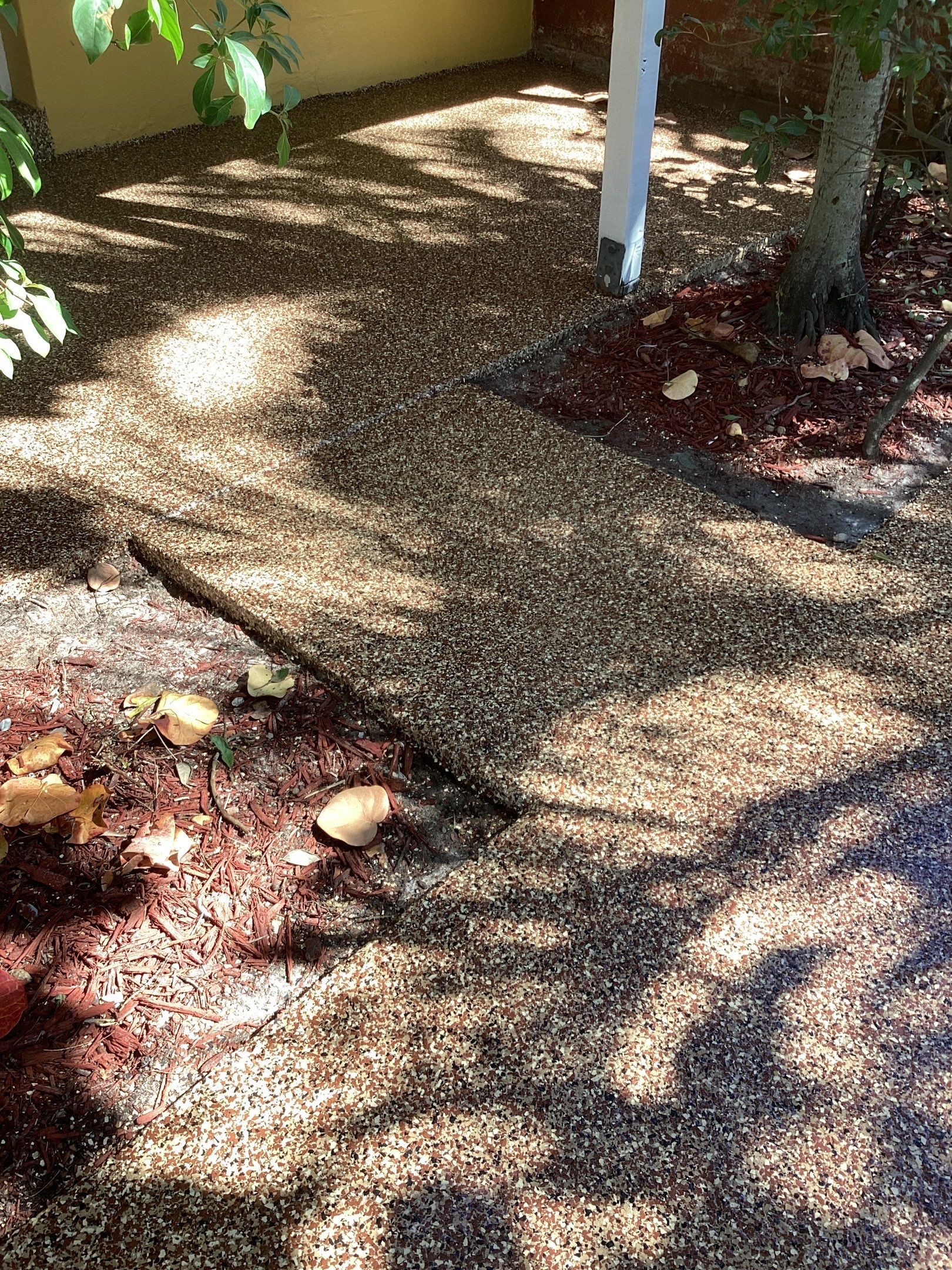Sidewalks and Porches using Chestnut by Amvet concrete coatings llc