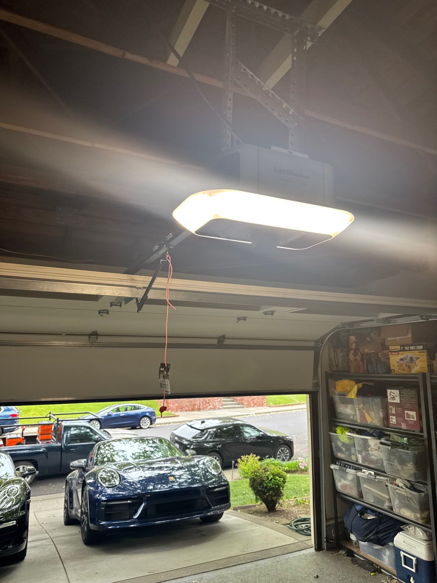 White Carriage House Overlay Garage Door and Liftmaster Opener Installation in Danville by Valiant Garage Door
