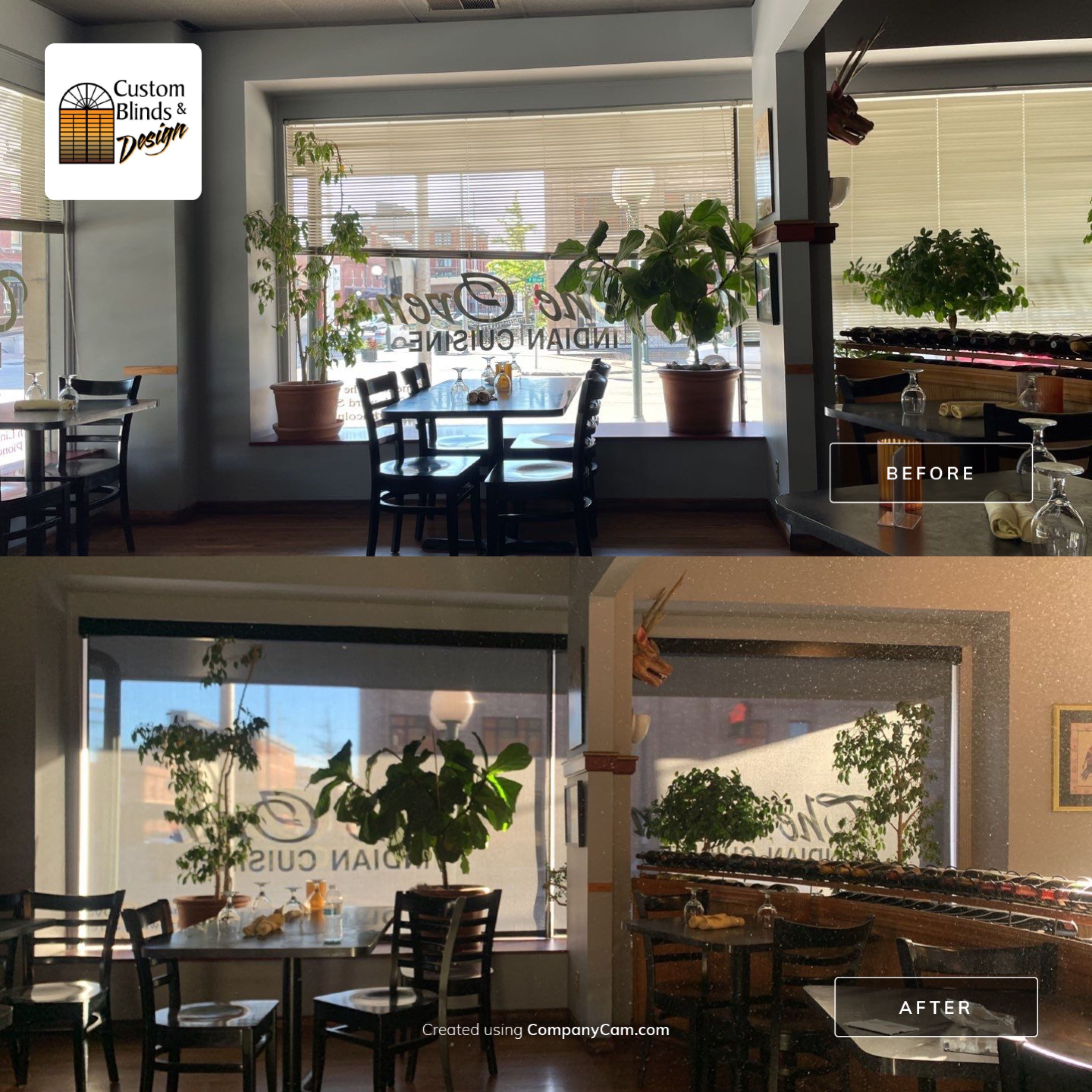Screen Shades at The Oven in Downtown Lincoln by Custom Blinds & Design