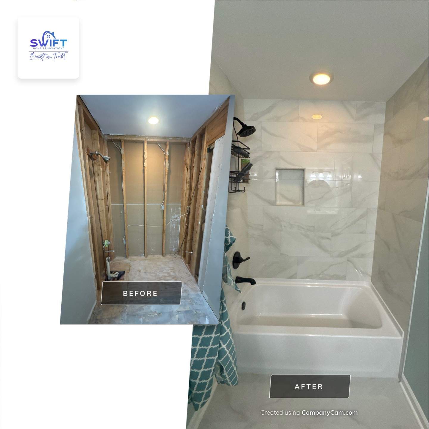 Modern Bathroom Transformation With Marble Patterned Tile in Powder Springs by Swift Home Renovations