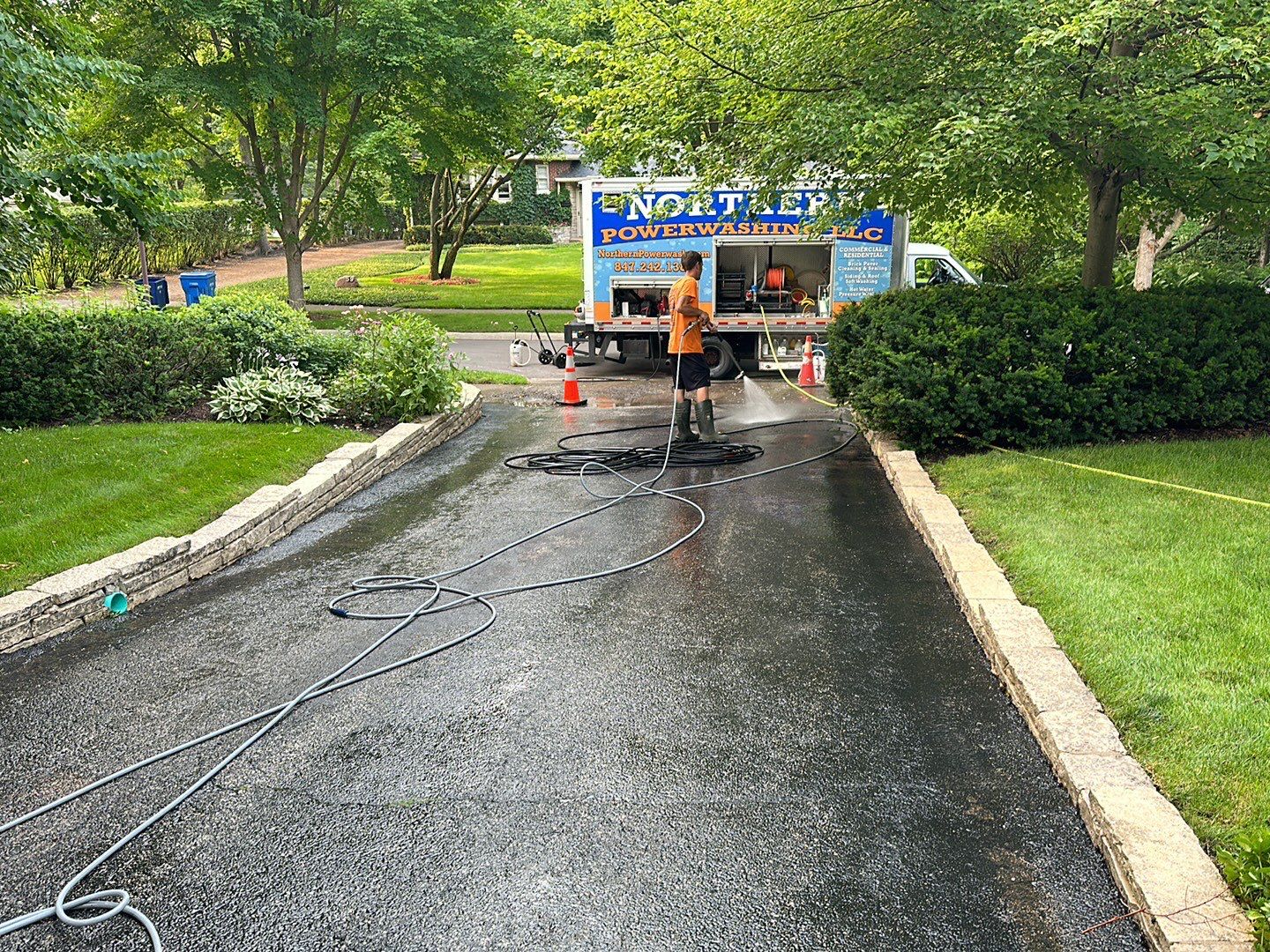 natural stone cleaning using Algaecide, soft wash soap by Northern Power Washing LLC.