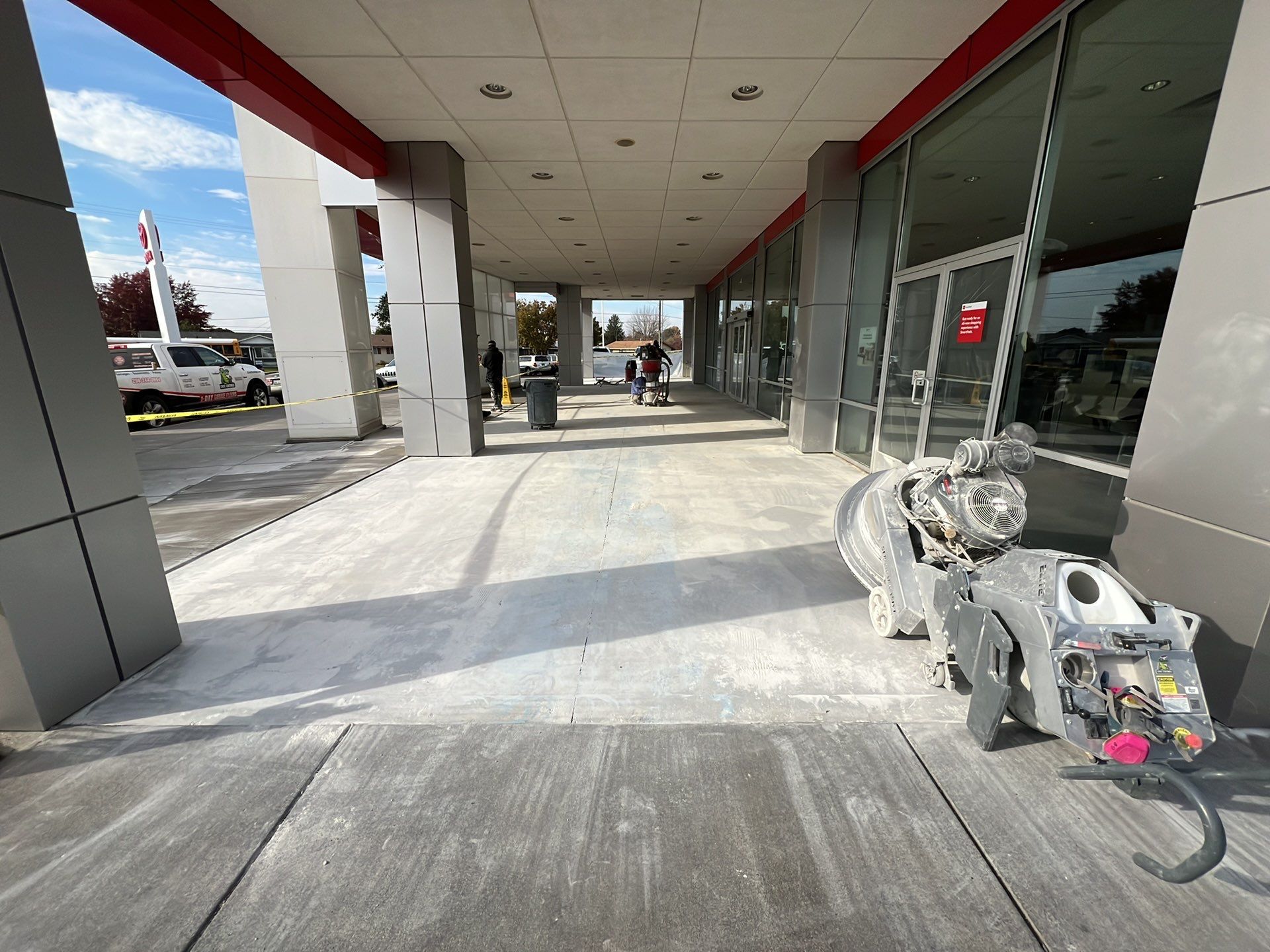 Commercial Floor Transformation using Domino w/ 5% Cherry Bomb Red  by Croc Coatings, LLC