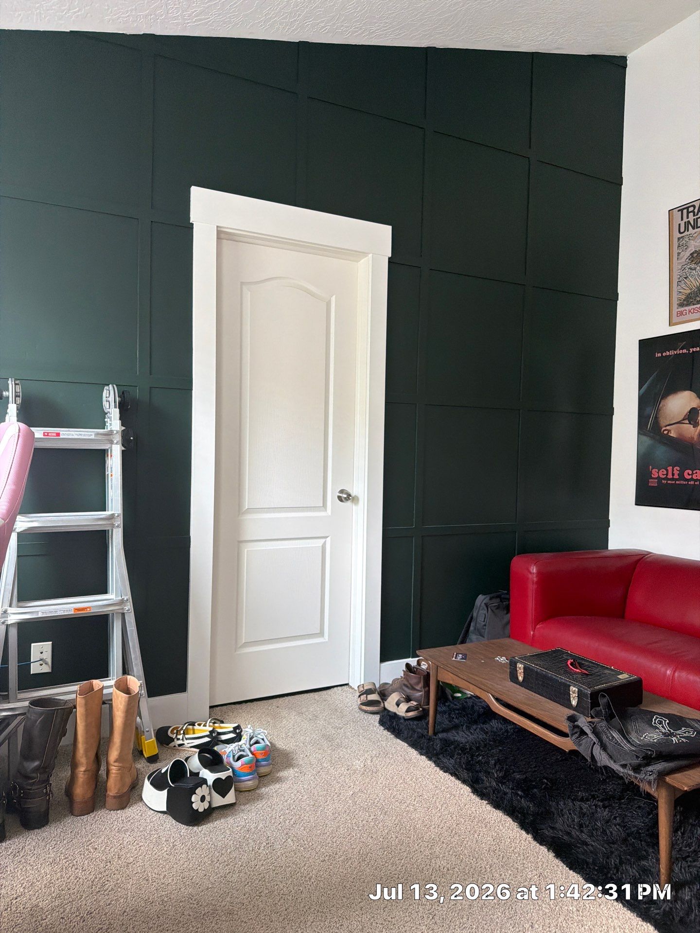 Dark Green Grid Accent Wall and Door Trim in South Salt Lake by CompanyCam Sales Demo