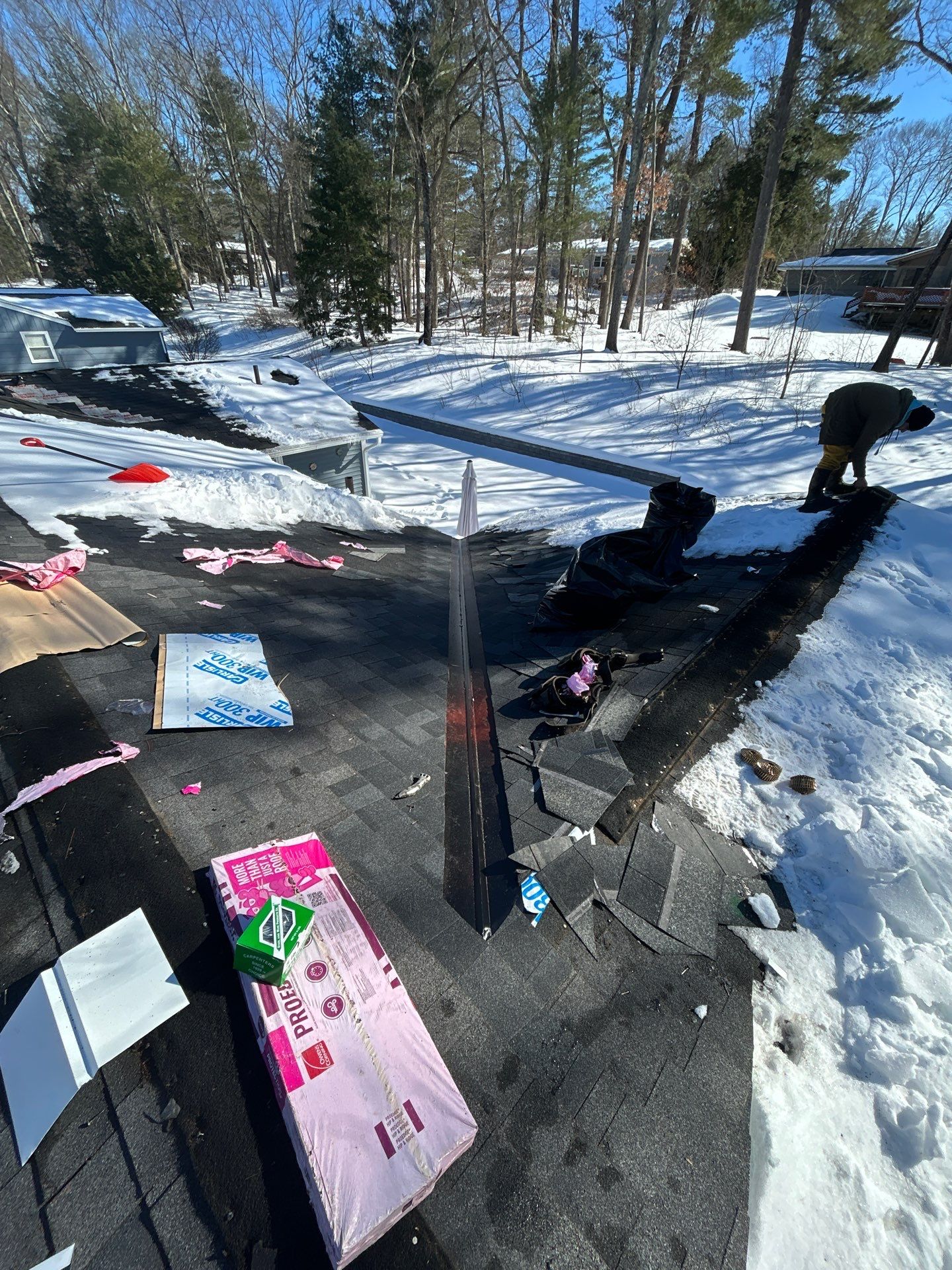 Ridge Cap Replacement & Black Metal Valley Installation in Chelmsford, MA by Mighty Dog Roofing of Greater Middlesex County