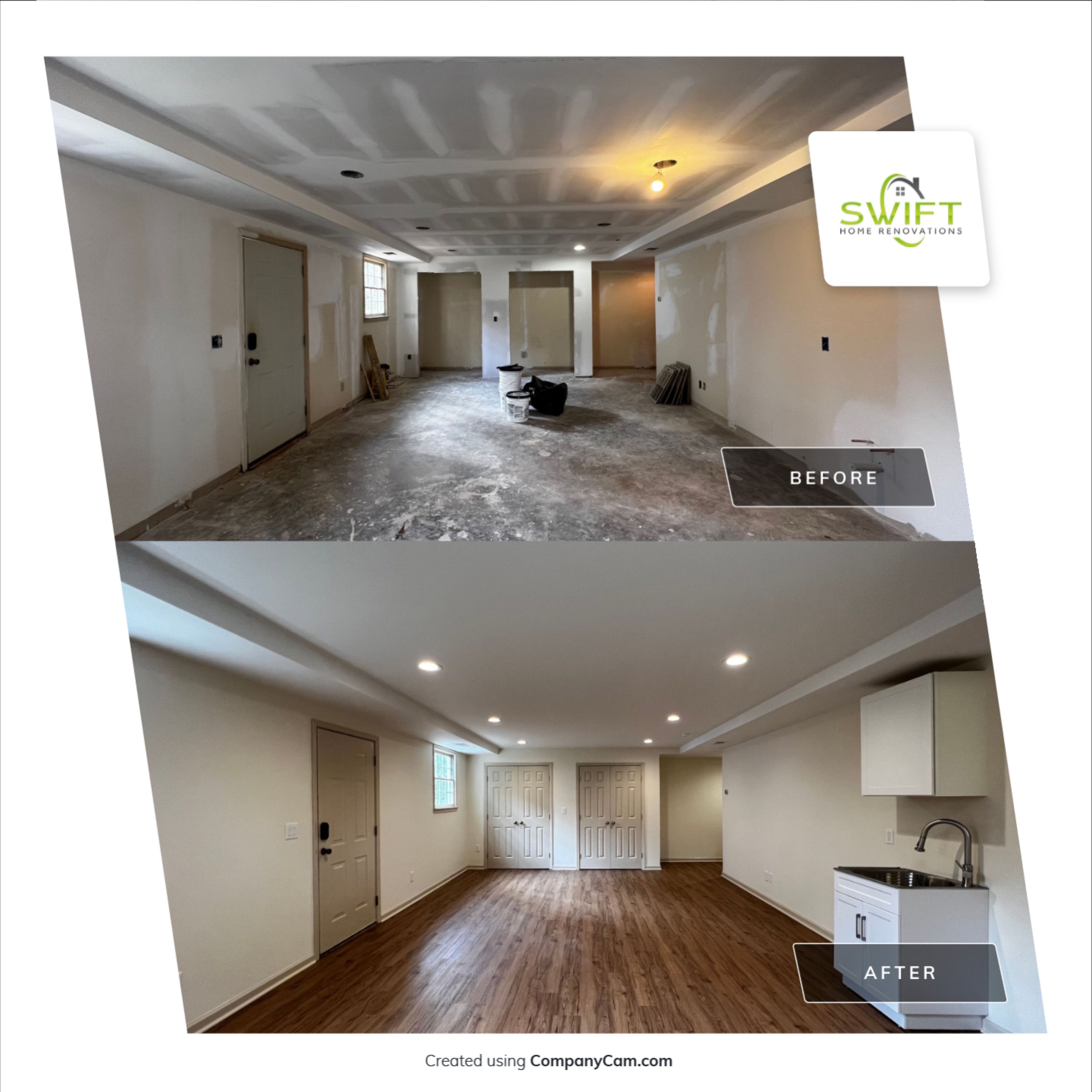 Full Basement Remodeling with Kitchenette and Bathroom in Norcross by Swift Home Renovations