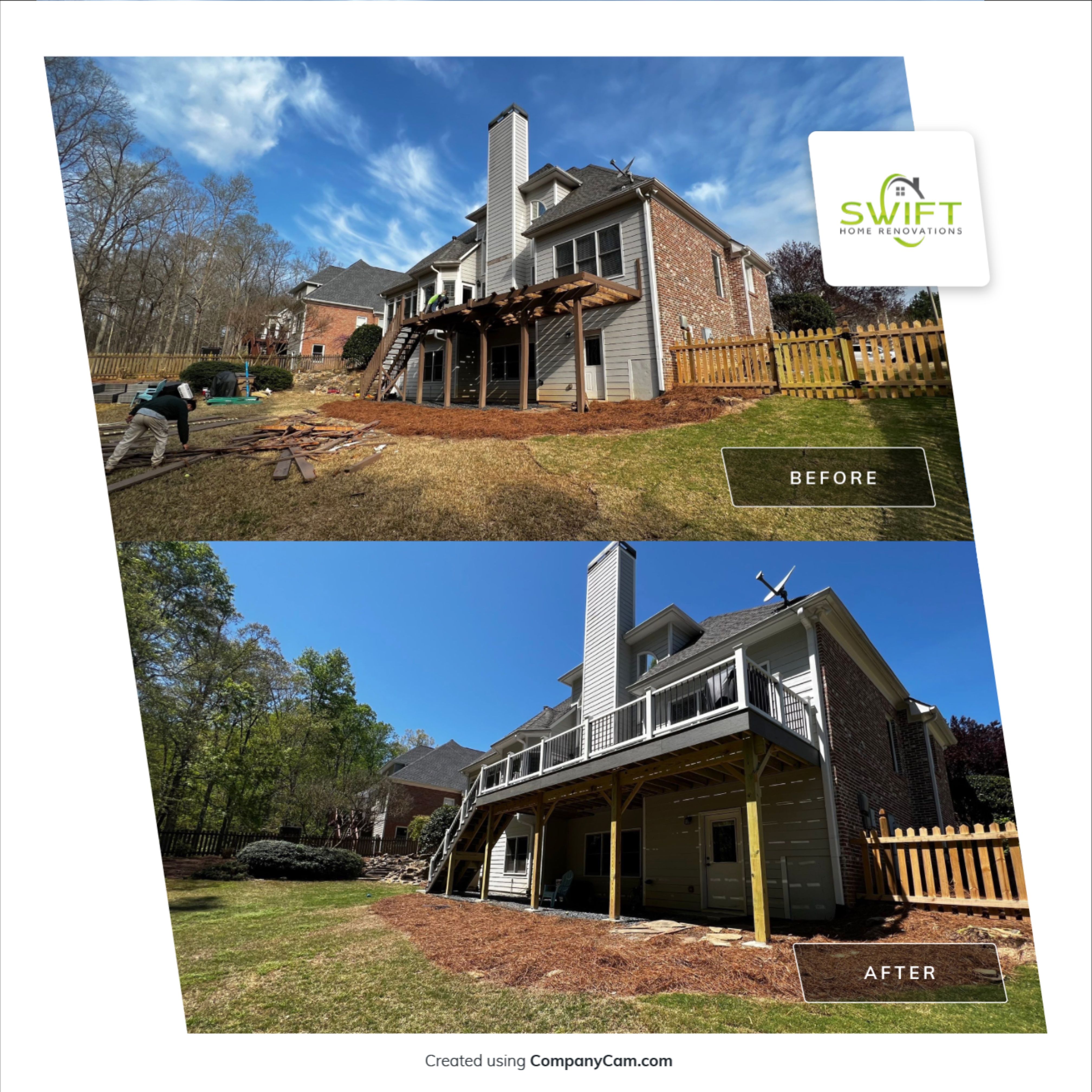 Elevated Grey Composite Deck Installation in Woodstock by Swift Home Renovations 