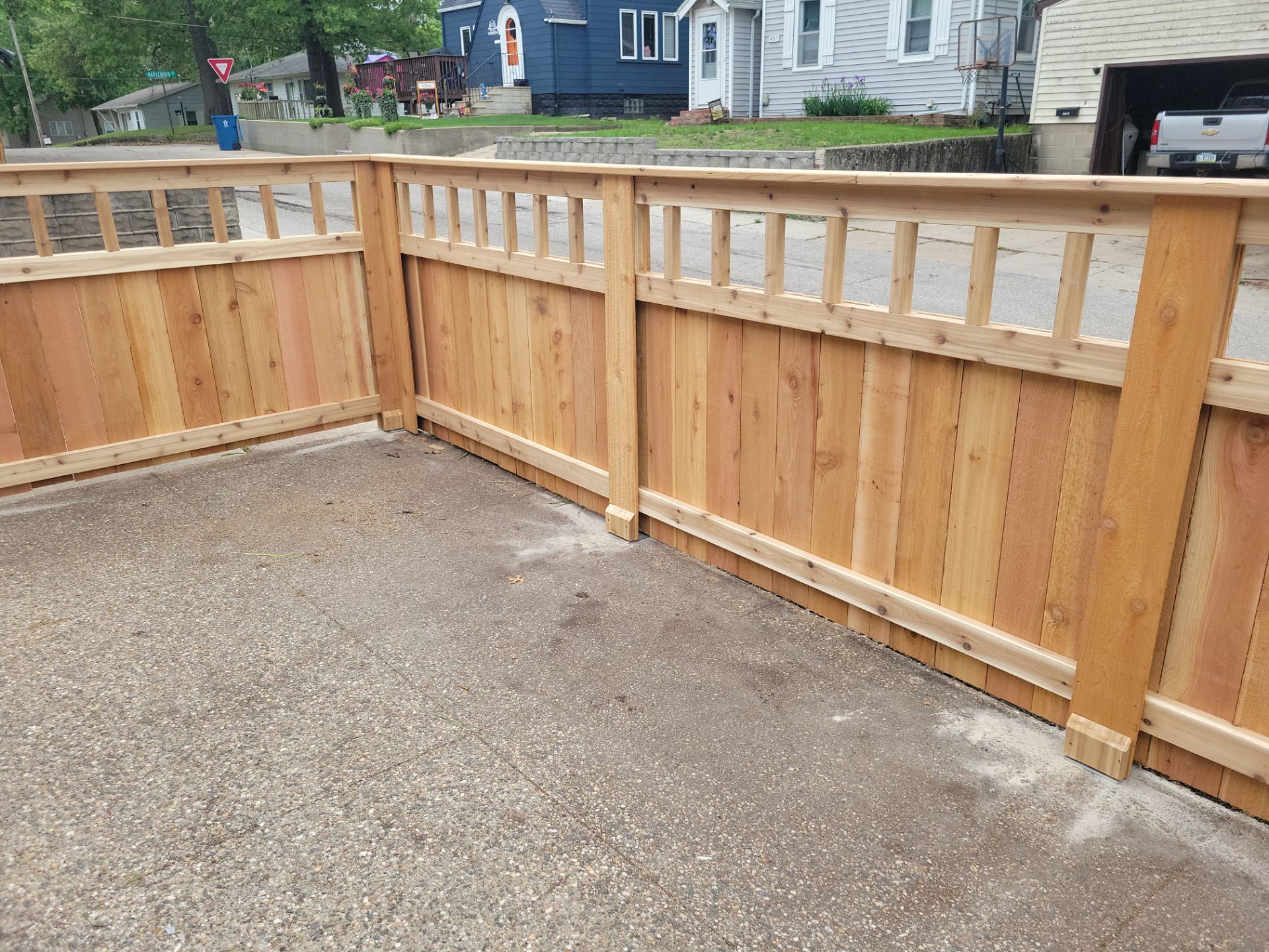 Custom Cedar Patio Fence in Waterloo by Perfect Picket Fence and Stain