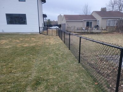 Black Chain Link Backyard Fence and Gate Installation in Cedar Falls