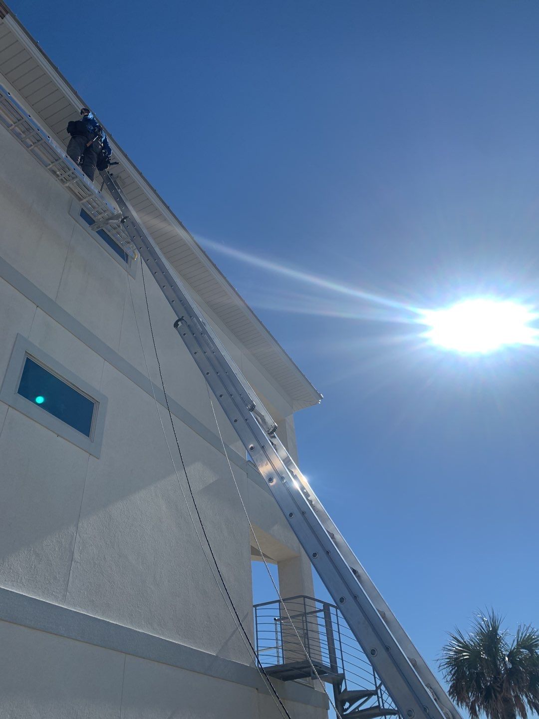 Soffit and Fascia Roof Replacement using 60' Ladders in Navarre by Gutter Professors