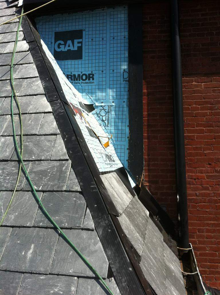 Historic Building ROOF REPLACEMNT with GAF TruSlate  on steep slop and Versico 60mil TPO on flat roof by Gorilla Exteriors Contracting, LLC