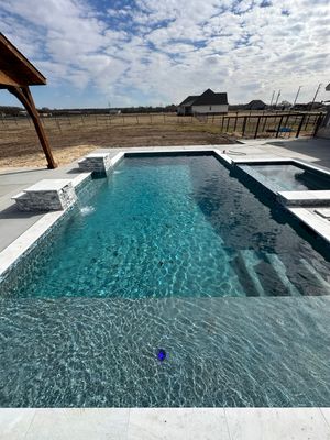 Geometric Pool with Tanning Ledge and Cedar Pergola
