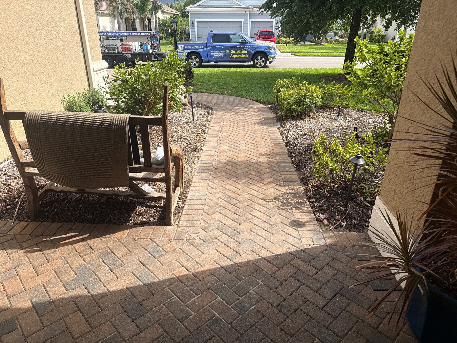 Paver Driveway & Entryway Cleaning in River Wind – Bradenton, FL by Sunshine AquaWash