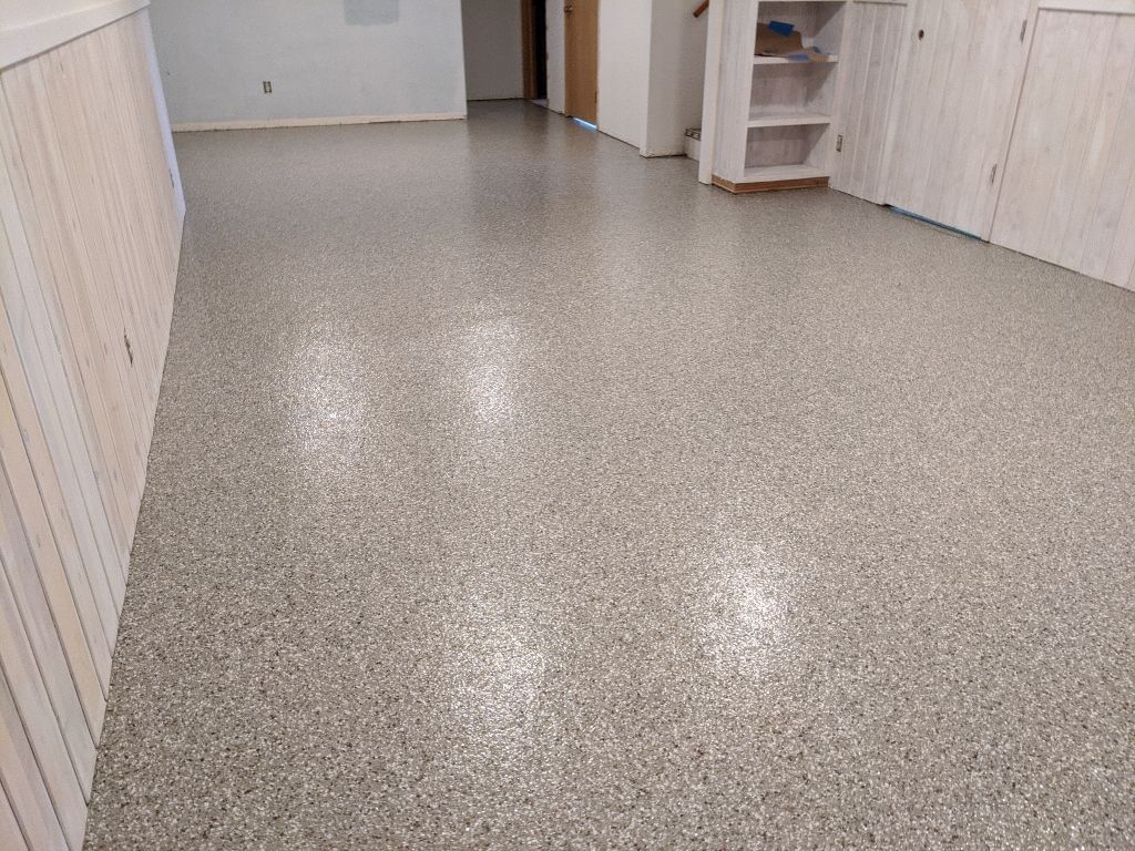 Basement Croc Floor Transformation using Pebble Beach by Croc Coatings, LLC