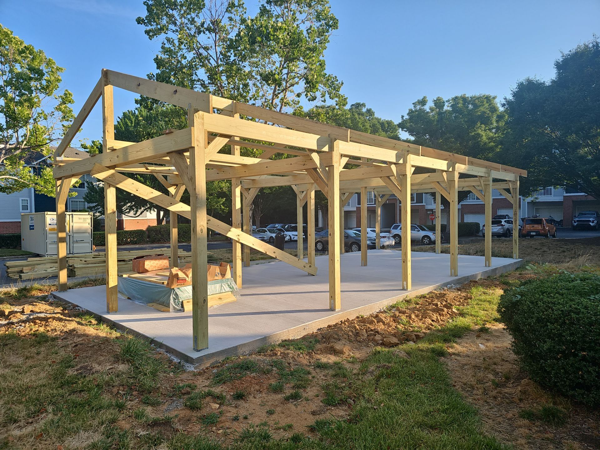 Custom Timber Frame Pavilion for Cluster Mailbox Units in Raleigh by Billy Weatherspoon Contractor