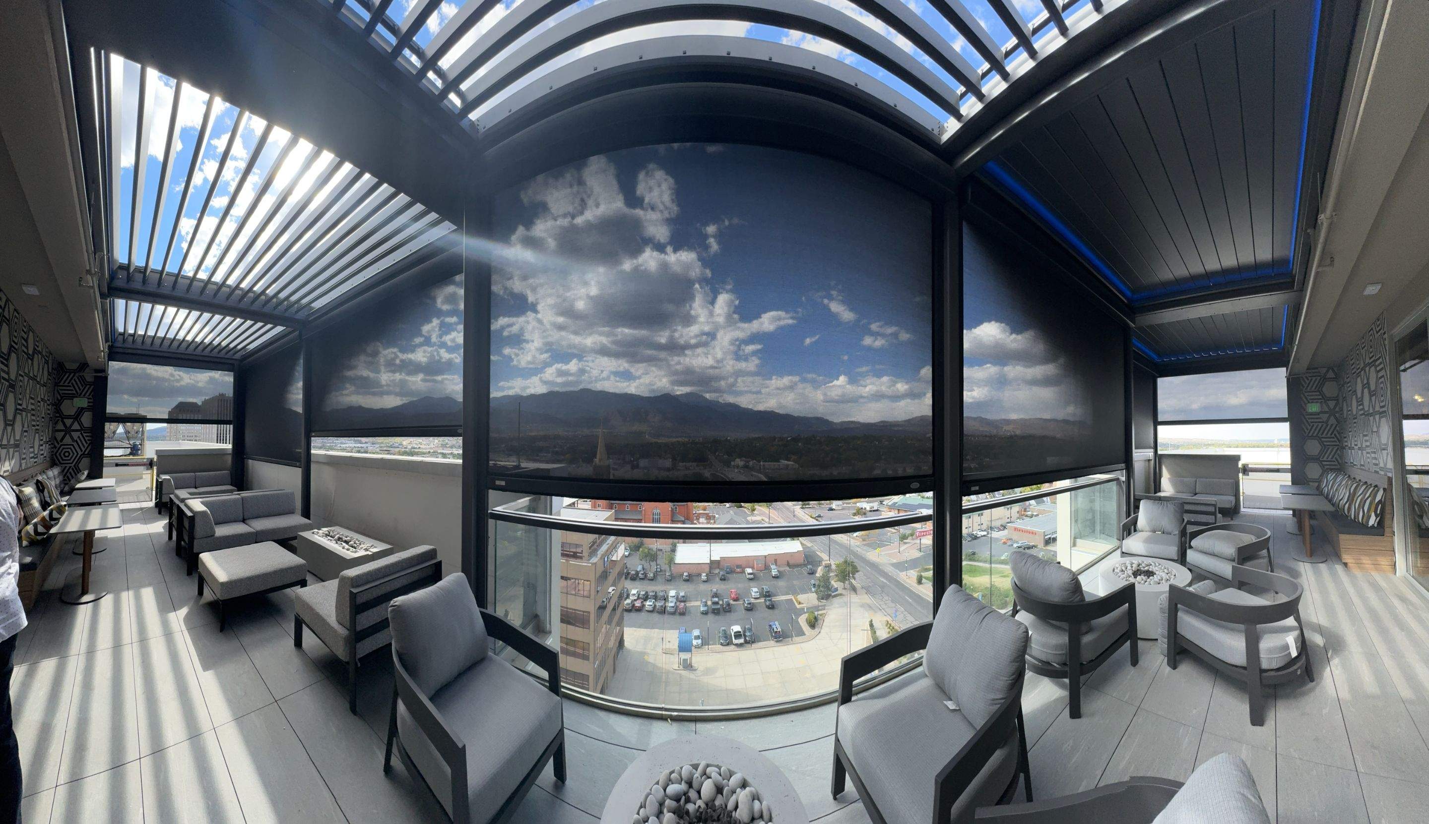 Hotel Rooftop Motorized Pergola & Screens by Outdoor Solutions Colorado