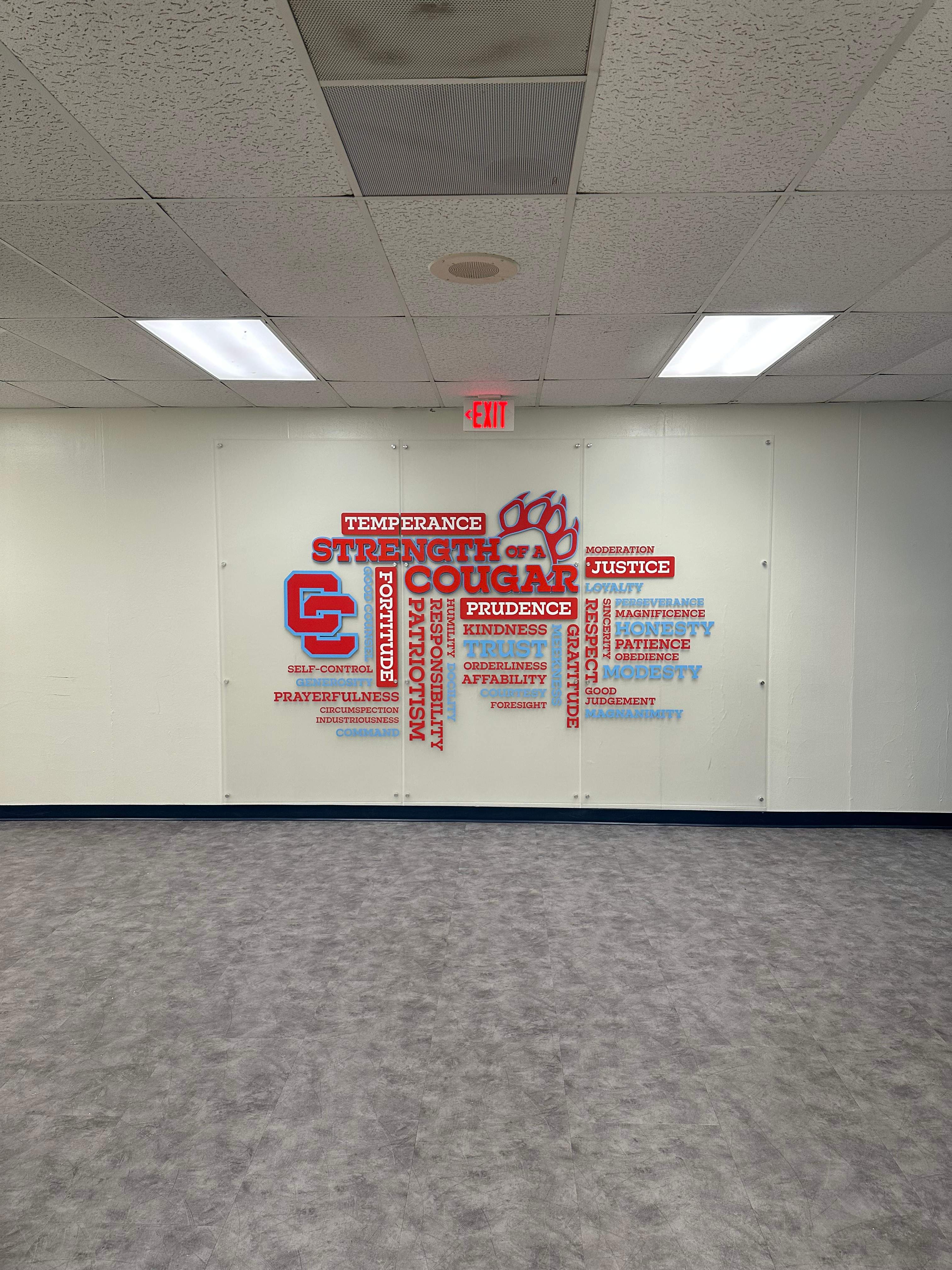 Charlotte Catholic High School - Interior Acrylic & Vinyl Wall Signage by QC Signs and Graphics