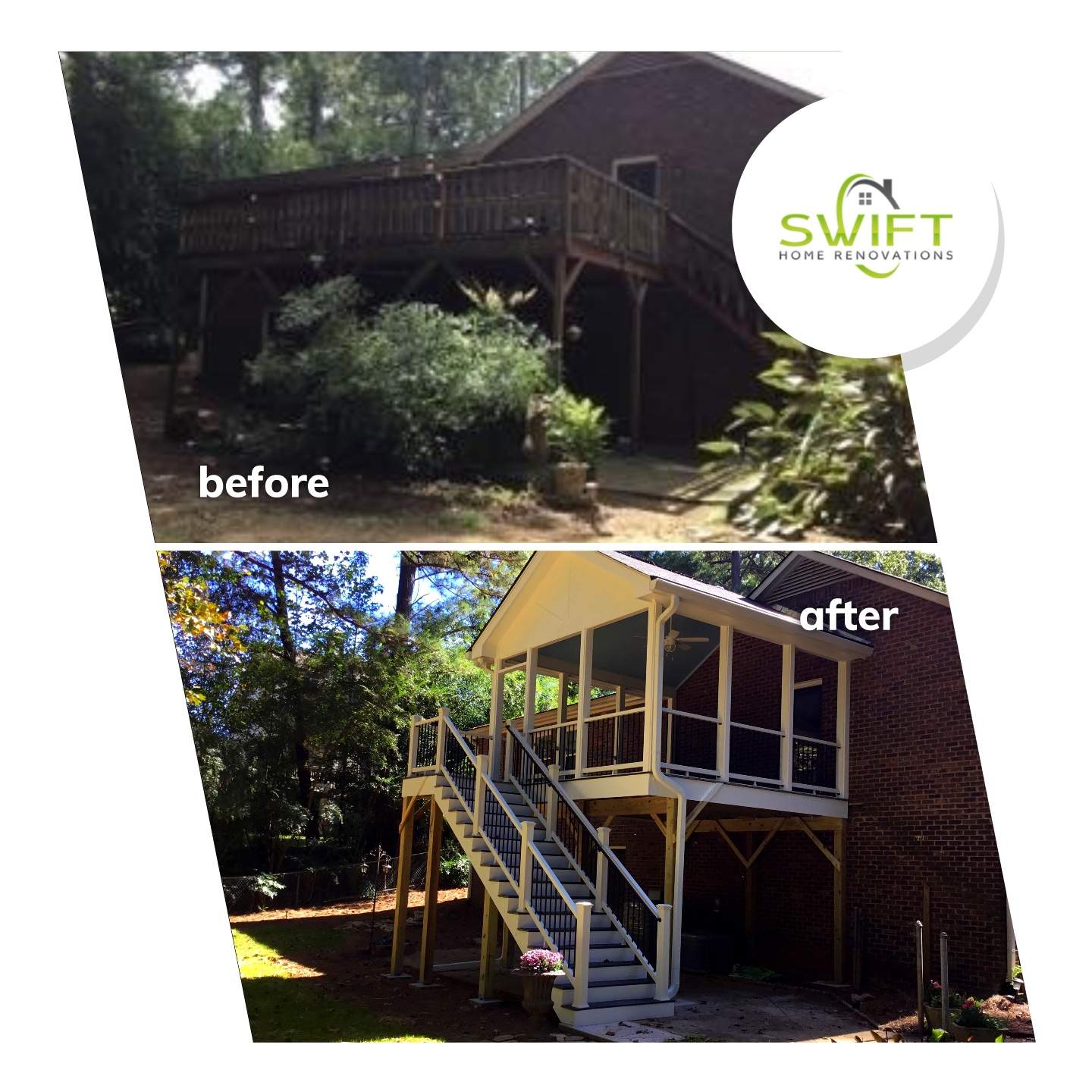 Elevated Screened Porch Addition With Gable Roof in Smyrna by Swift Home Renovations