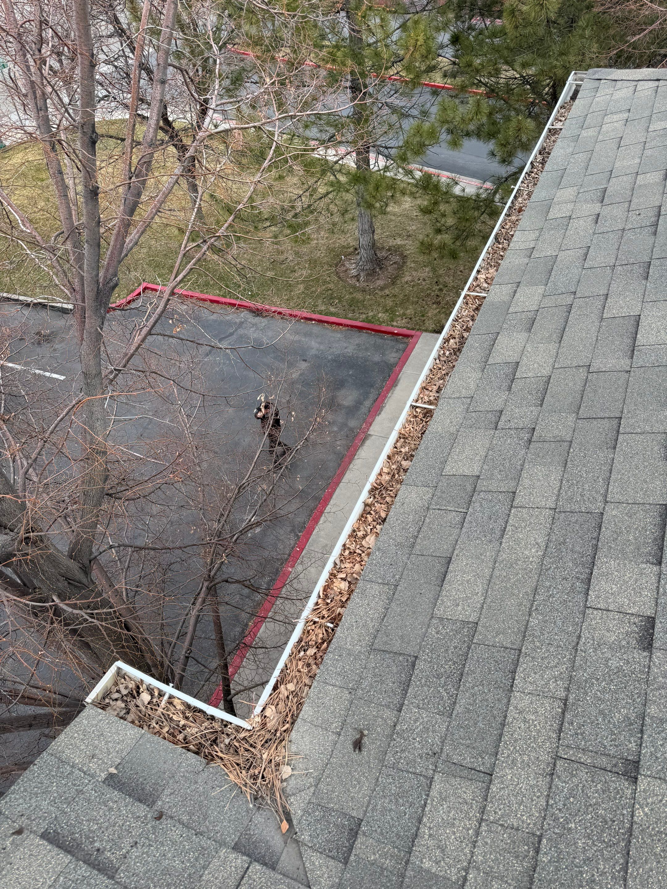 Commercial gutter cleaning Provo & Orem, UT before photo with filled gutters