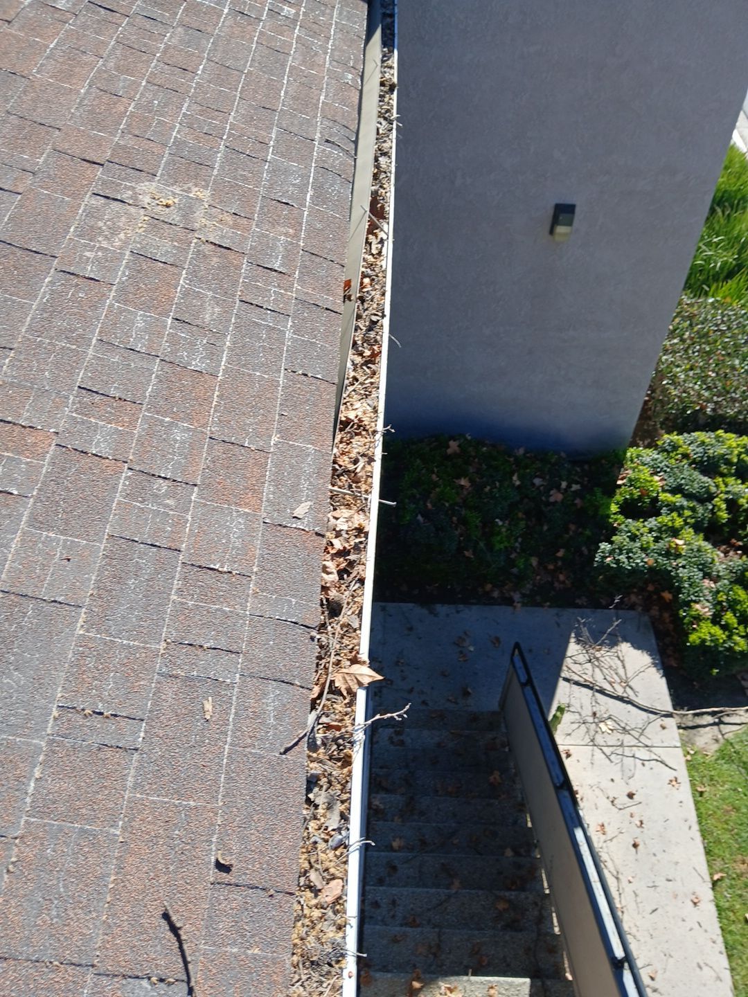 Commercial gutter cleaning Los Angeles before photo with filled gutters