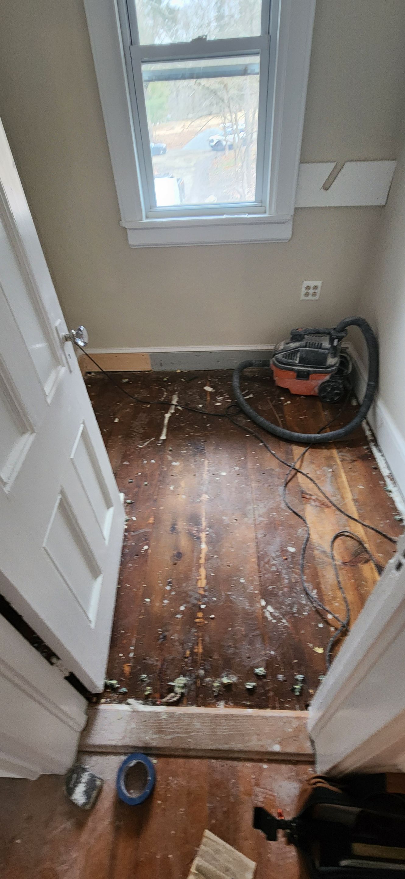 Sand & Refinish with Board Repair using Duraseal Golden Oak and Coffee Brown w/ Loba Satin Finish by Footprints Floors Morristown