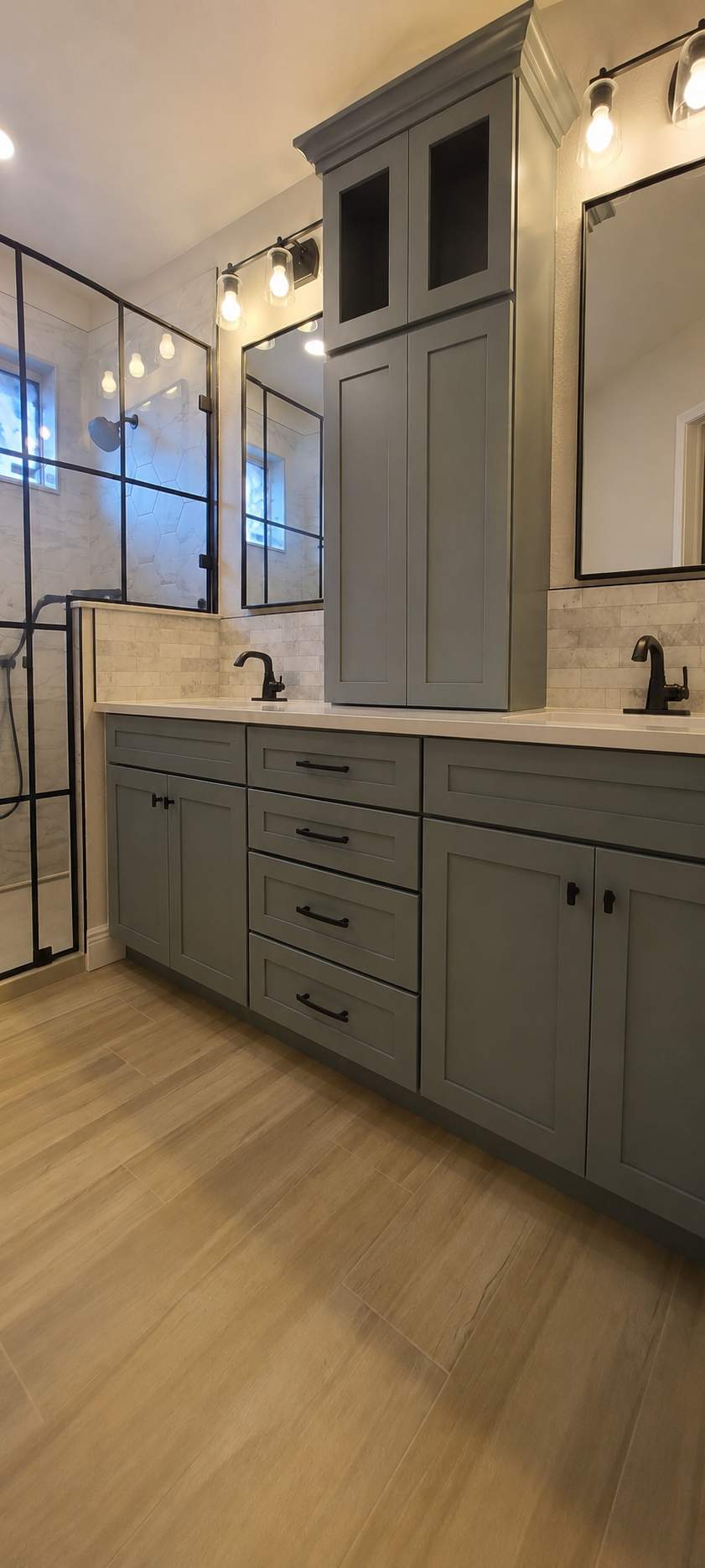 Stone Oak Bathroom Remodel with Paned Shower Glass by Legacy Bath and Kitchen