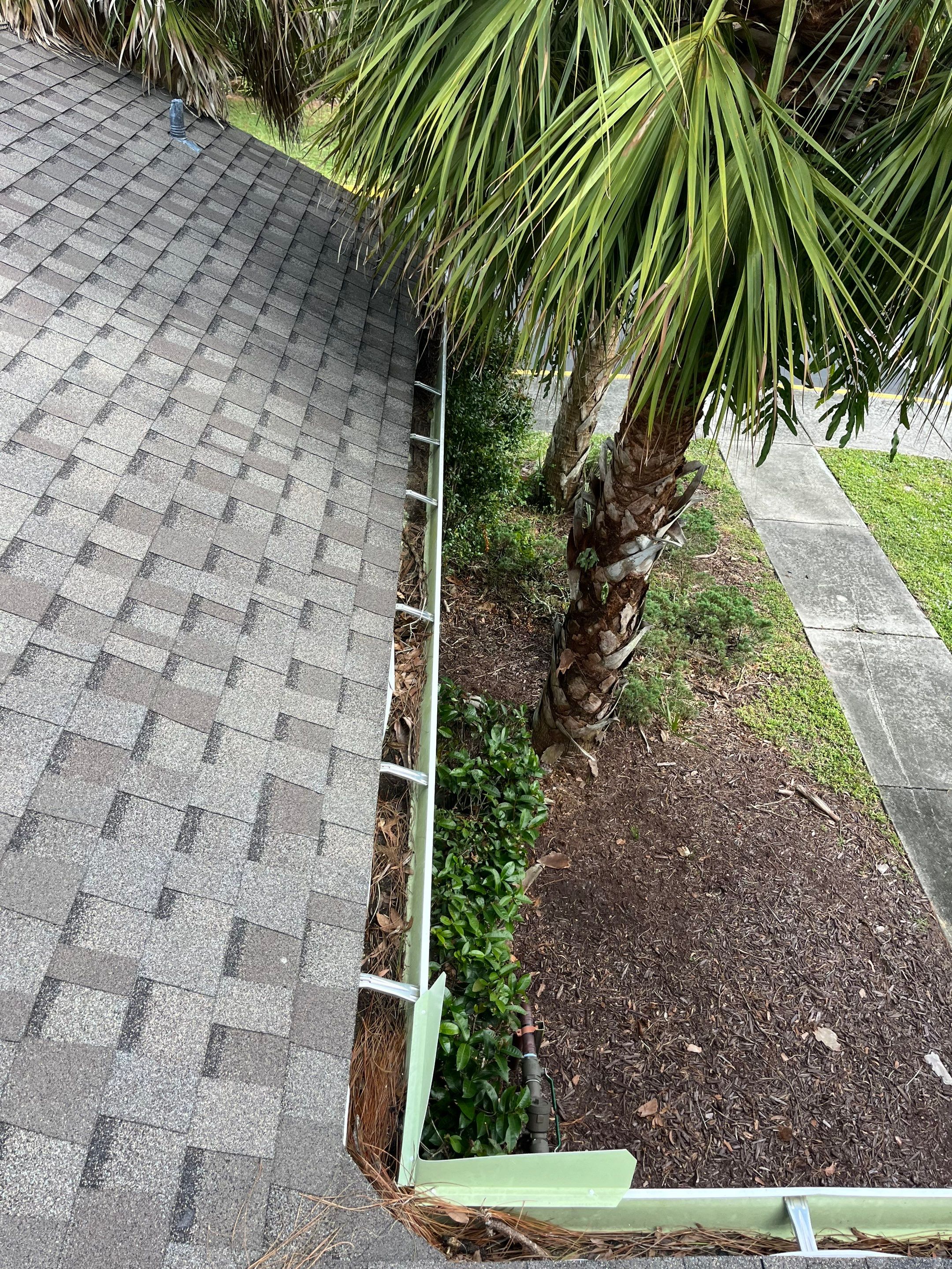 Commercial gutter cleaning Port St. Lucie before photo with filled gutters