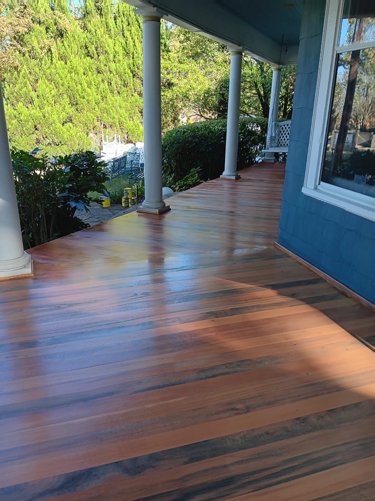 Brazillian Cherry porch refinish by Footprints Floors of East Atlanta