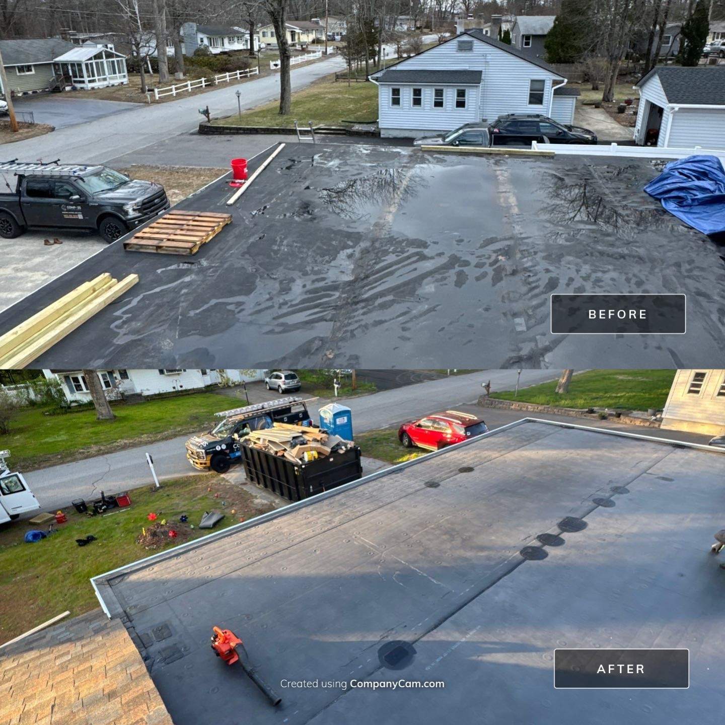 Hybrid Roof Replacement in Merrimack, NH | Owens Corning Duration Aged Copper Asphalt Shingles & EPDM Rubber Roof Installation by Compass exteriors