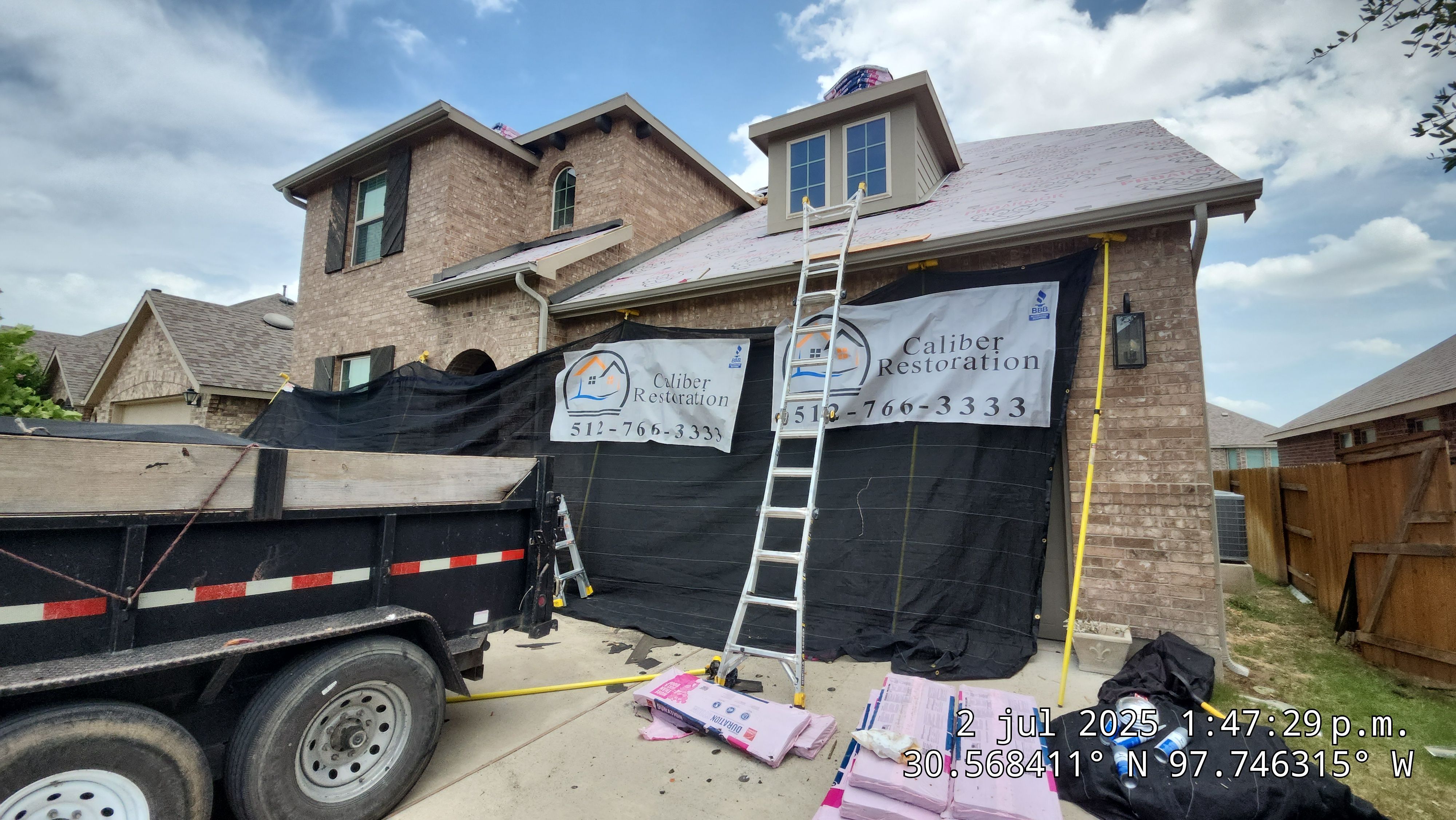 Architectural Shingle Roof Replacement and Gutter Installation in Round Rock by Caliber Restoration LLC