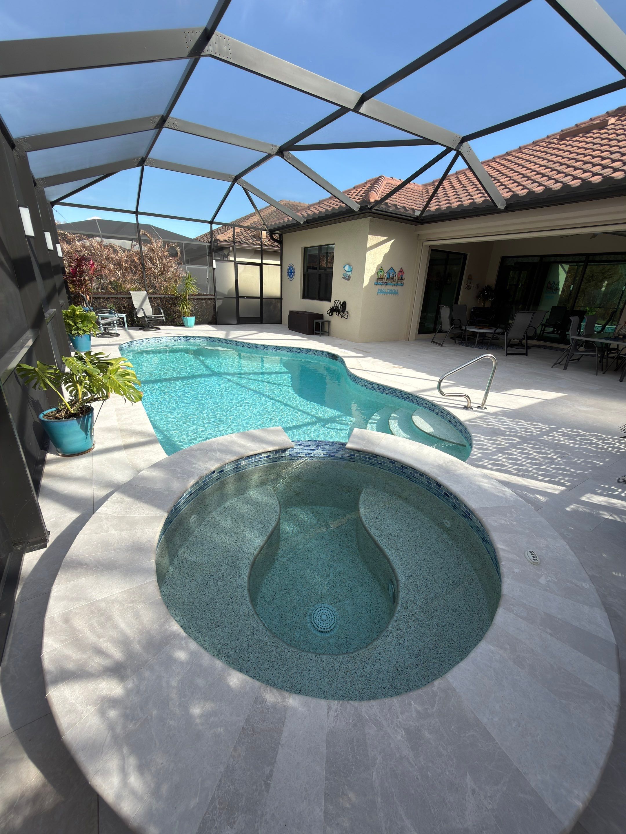Pool Deck Renovation | Pool Coping & Tile Upgrade | Textured Marble Natural Stone - Bonita National Golf & Country Club by Old Town Pavers Llc