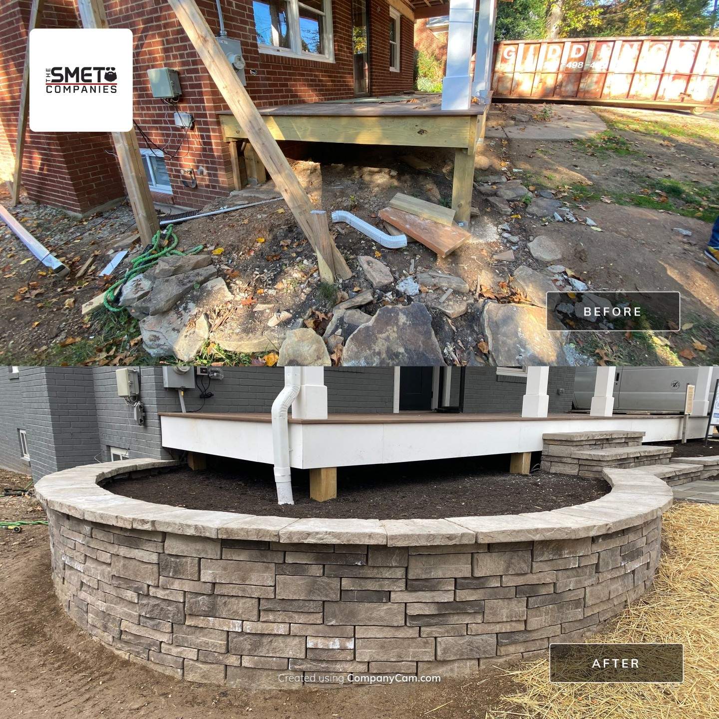 Retaining wall, walkway, small patio and landscape install by The Smet Companies, LLC