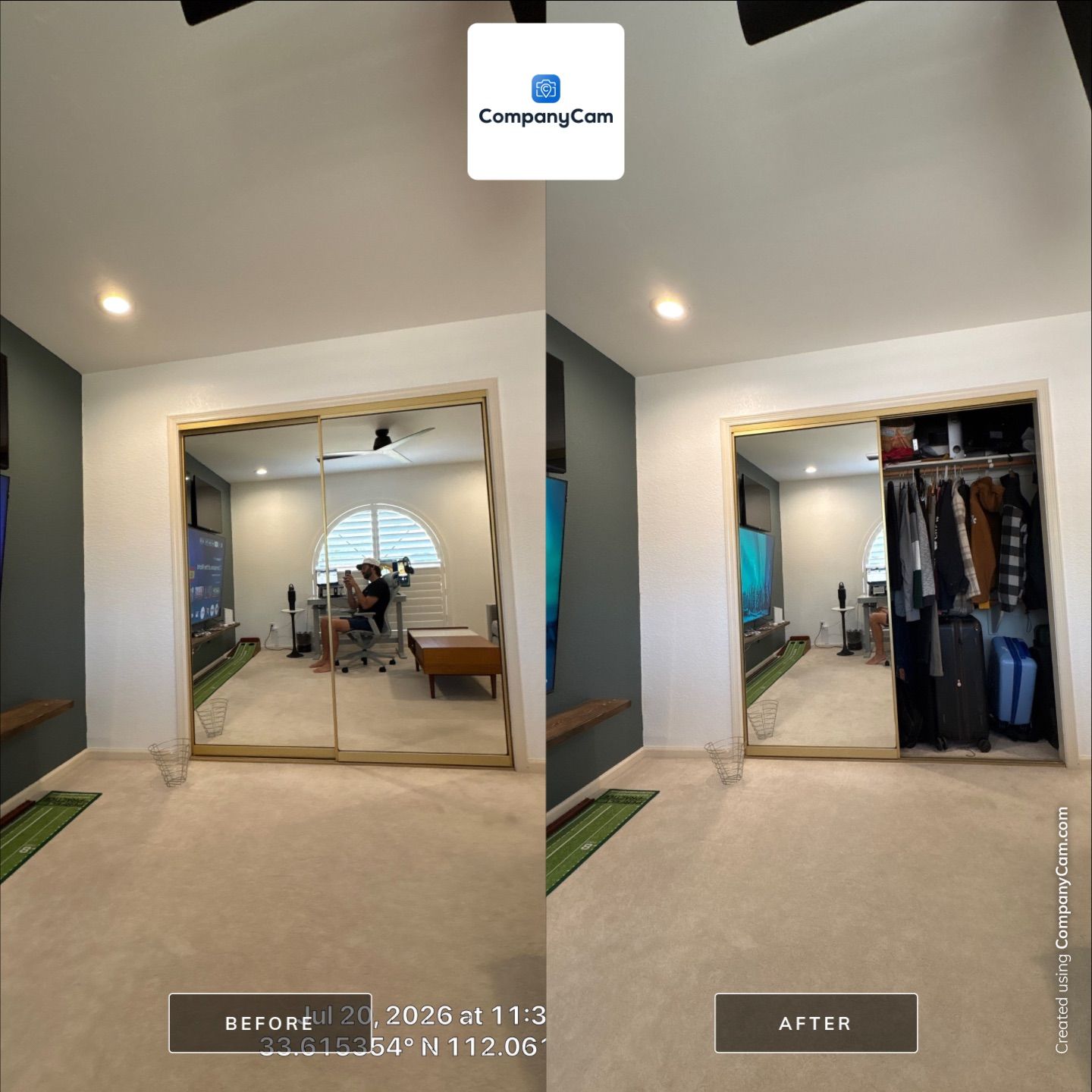 Arched Window Shutter Installation and Modern Home Office Setup in Phoenix by CompanyCam Sales Demo