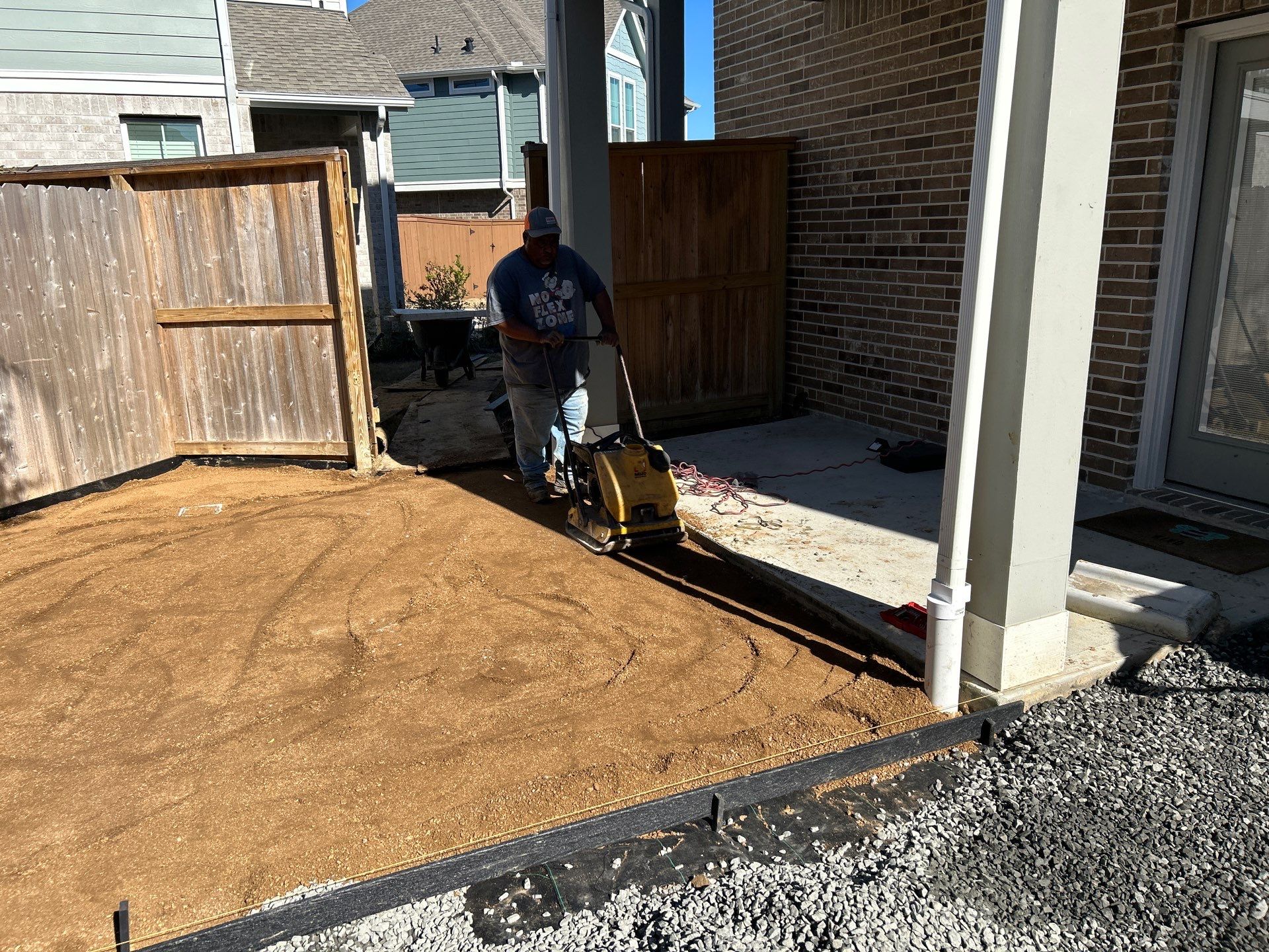 🌿💧 Mary Anne’s Backyard Upgrade – Drainage & Gravel Solution  Every great outdoor space starts with a strong foundation—and for Mary Anne, that meant tackling her backyard drainage challenges first.  Our team stepped in to improve the current drainage system, ensuring stormwater flows naturally away from the foundation. This not only protects the property but also sets the stage for a long-lasting, low-maintenance backyard.  Once the flow was under control, we moved on to creating a new gravel area, complete with fresh leveling, grading, and compaction. By combining proper drainage with durable materials, we built a space that’s as functional as it is clean and polished.  🛠 Project Highlights  Drainage Improvements – installed PVC system to redirect water and prevent pooling.  Gravel Installation – black star gravel compacted over weed blocker for strength and beauty.  Paver Additions – functional stepping areas designed for both style and convenience.  Material Upgrades – premium weed blocker, bend-a-board edging, and drainage stacks.  ✅ Result: Mary Anne now enjoys a backyard that is secure, low-maintenance, and ready for future features like a fire pit or expanded patio.  💡 At Texas Urban Elements, Alejandro and his team of handcrafted specialists focus on long-term solutions—blending design, drainage, and durability into every project.  📢 Ready to protect your home while upgrading your outdoor space? Let’s design your solution today. by Texas Urban Elements