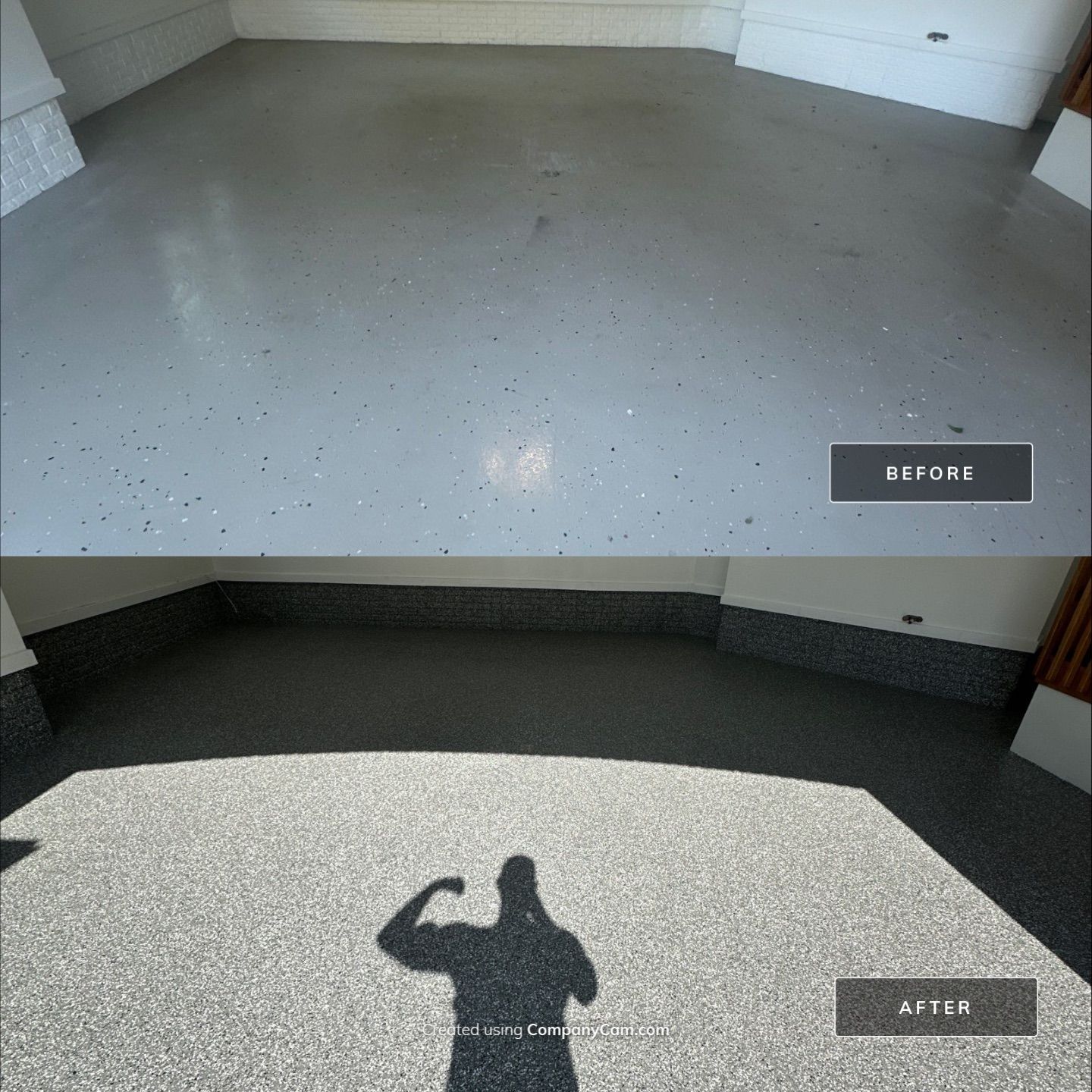 FLEXING 💪 on the Old Epoxy Coating with a Polyaspartic Coating Built to Last ��💪  by Revival Concrete Coatings, LLC