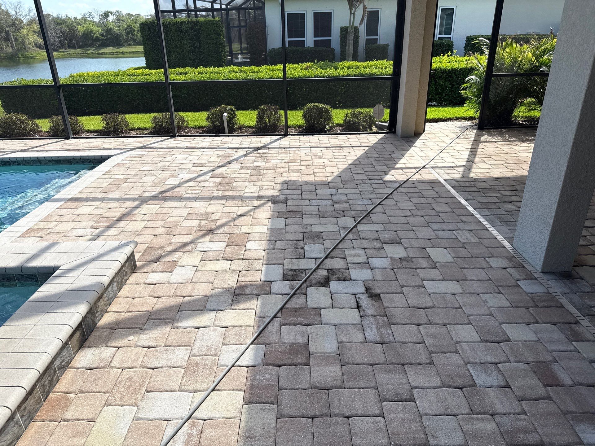 We recently completed a tile roof cleaning in the Vivienda at Bradenton community. The roof had visible algae buildup, which is common in Florida’s humid climate—especially on shaded areas.  For this project, we safely cleaned the roof using a ladder and ground-based soft wash application—no walking on the tile roof. This approach helps prevent cracked or broken tiles while still delivering a thorough, even cleaning.  Our soft washing process targets and eliminates algae at the root, restoring the roof’s appearance and helping extend its lifespan.  At Sunshine AquaWash, we prioritize safety, proper technique, and long-lasting results on every roof cleaning project. by Sunshine AquaWash