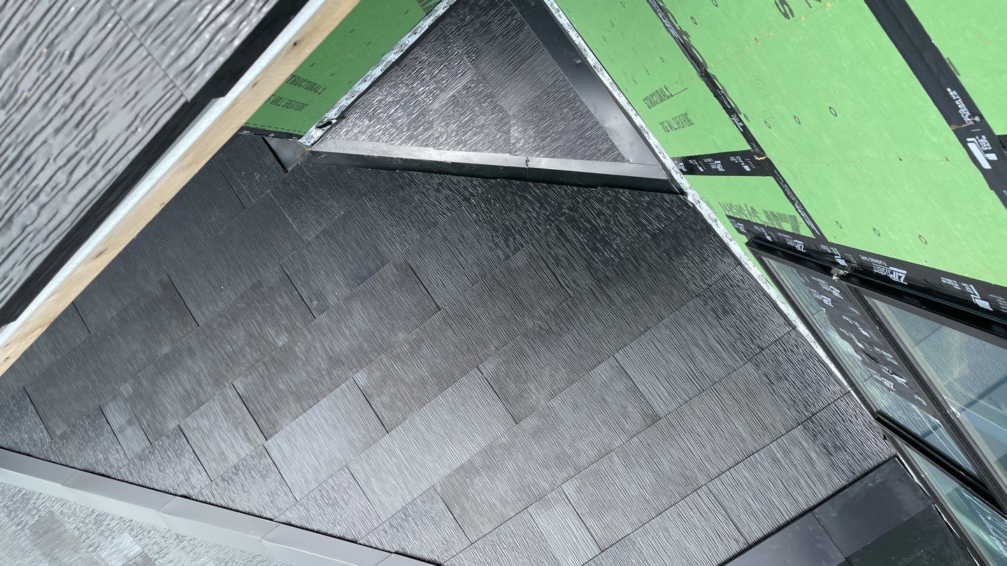 Tesla Solar Roof  using Tesla Solar Roof V3 tiles by American Home Contractors