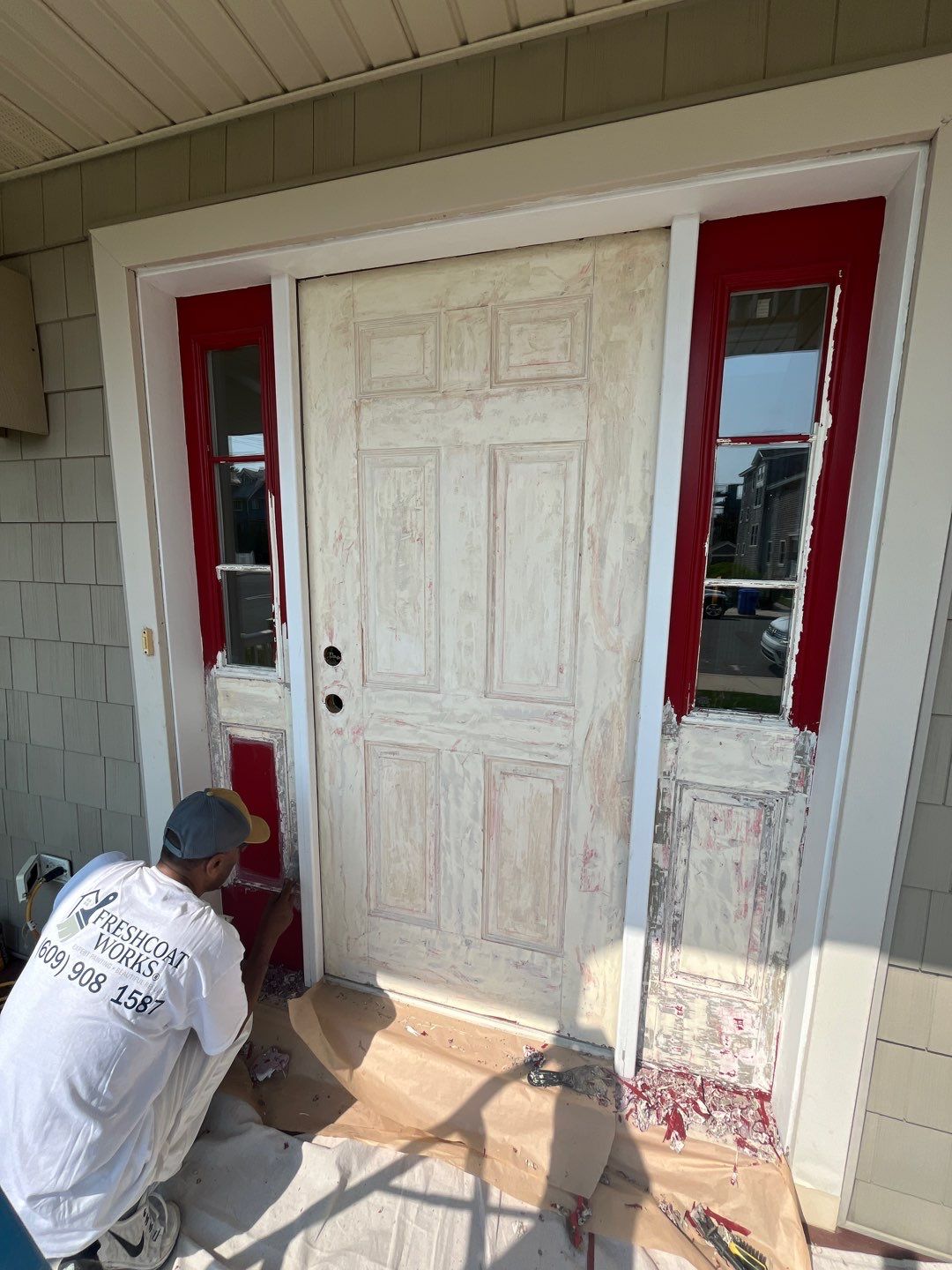 Front Door and Sidelight Refinishing and Painting in Avalon New Jersey by FreshCoat Works LLC