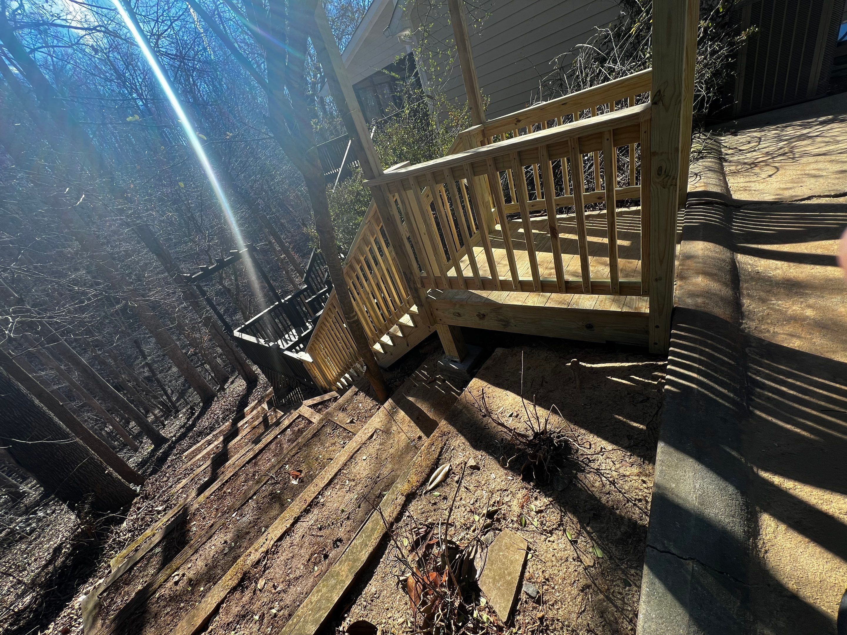 Custom Wooden Hillside Stairway Replacement with Pergola Landing in Canton by Swift Home Renovations