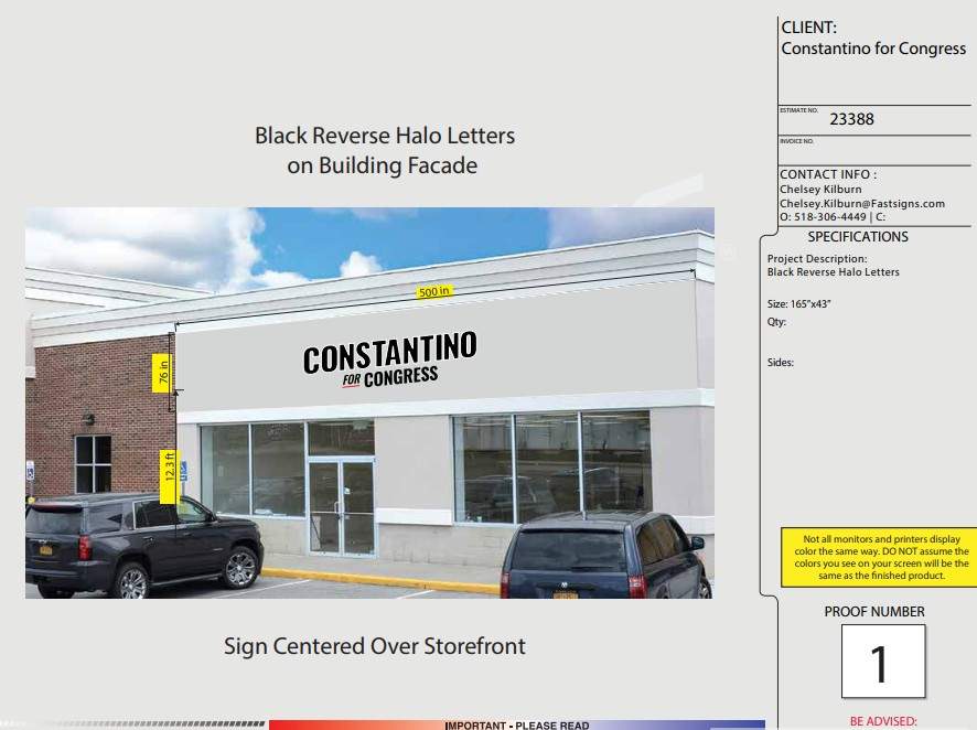 Constantino for Congress Dimensional Sign Installation in Glens Falls by FASTSIGNS of Saratoga Springs