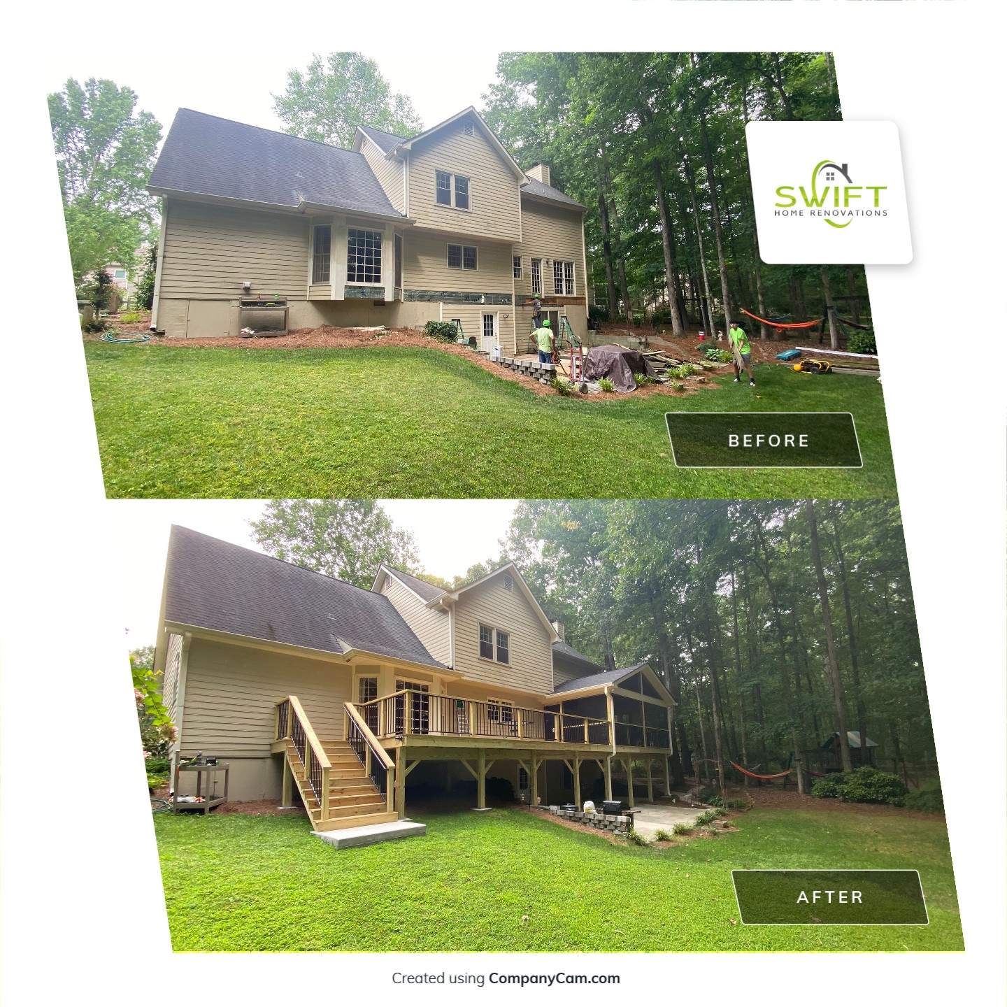 Custom Elevated Wood Deck and Screened Porch in Marietta by Swift Home Renovations