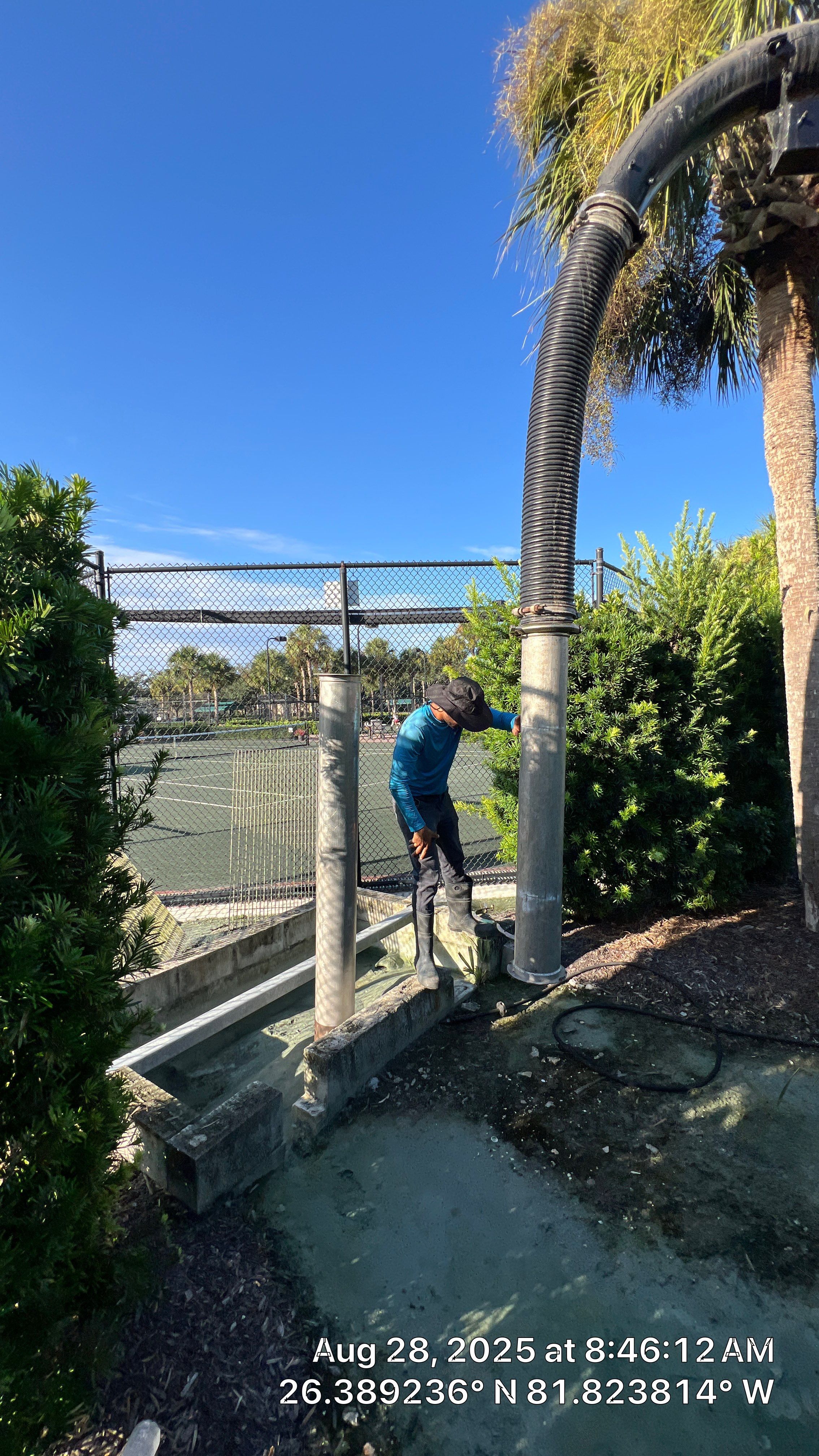 Pelican Landing Tennis Court Catch Basin Cleaning by Don Mar, Inc. Storm Water Solutions