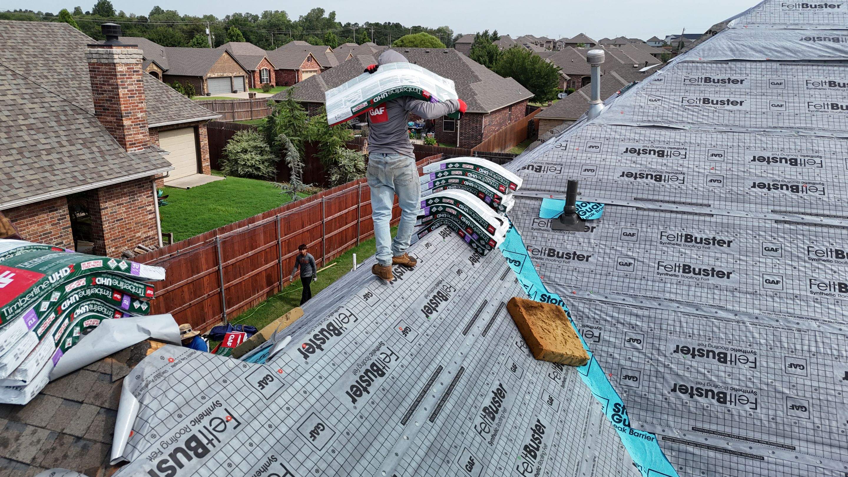GAF Architectural Shingle Roof Replacement and Decking Repair in Mustang by 5Coat Roofing & Construction