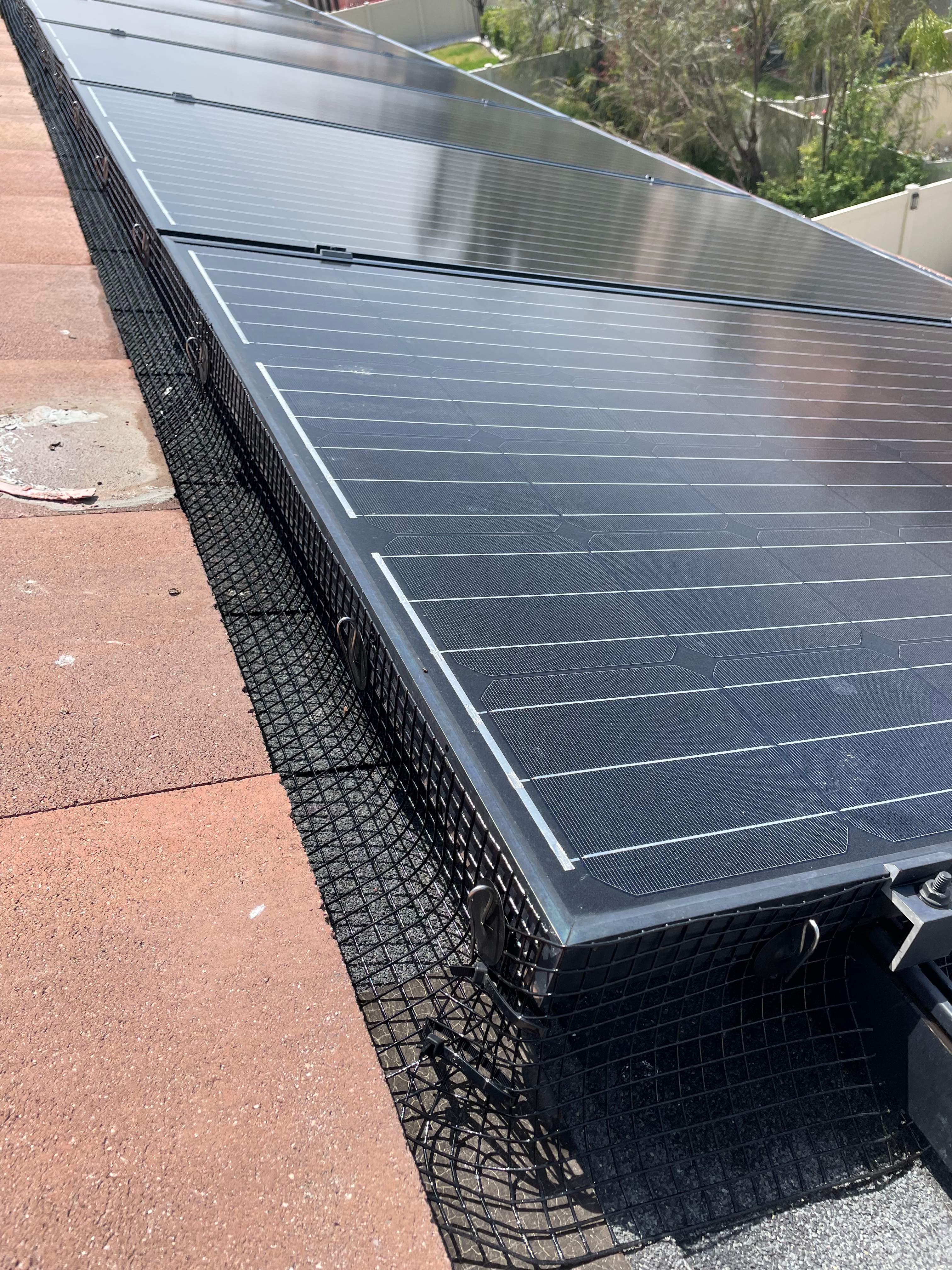 Completed Solar Panel Bird Proofing Project in San Bernardino Ca by Palm Coast Solar Cleaning