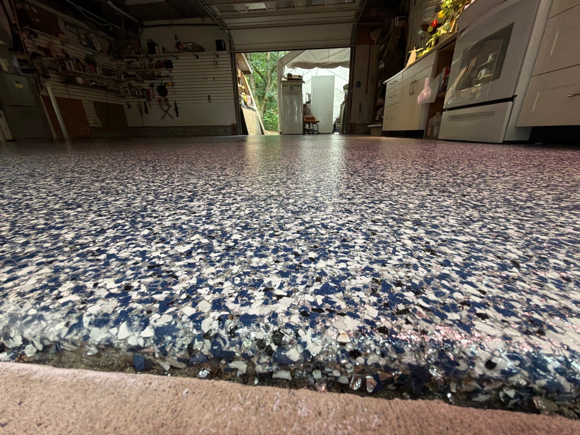 Custom Multi-Colored Epoxy Flake Garage Floor Coating in Montague by Gordon Painting