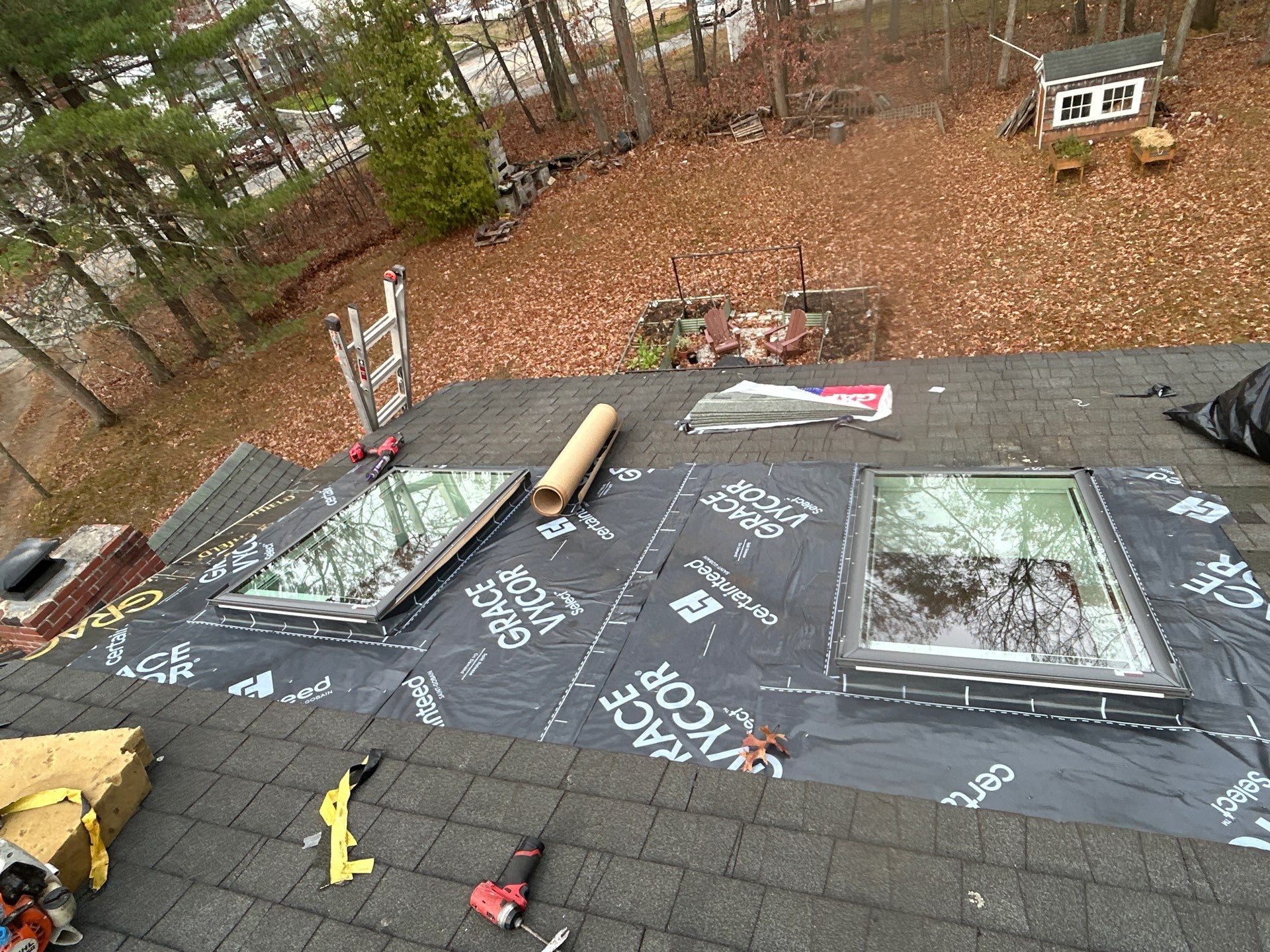 Chelmsford Triple Skylight Leak Repair with Fascia & Shingle Restoration by Mighty Dog Roofing of Greater Middlesex County